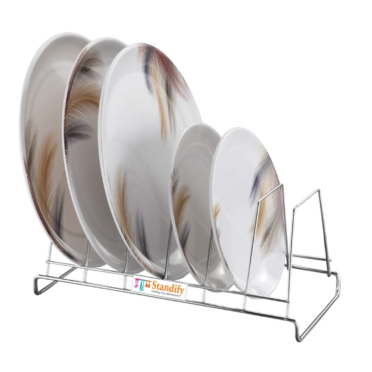 STANDIFY Stainless Steel Small Plate Stand - Dish Holder, Lid Organizer, Kitchen Rack for Countertop Storage | Perfect for Organizing Plates, Lids & Utensils in Small Kitchens, Restaurants & Dining Areas