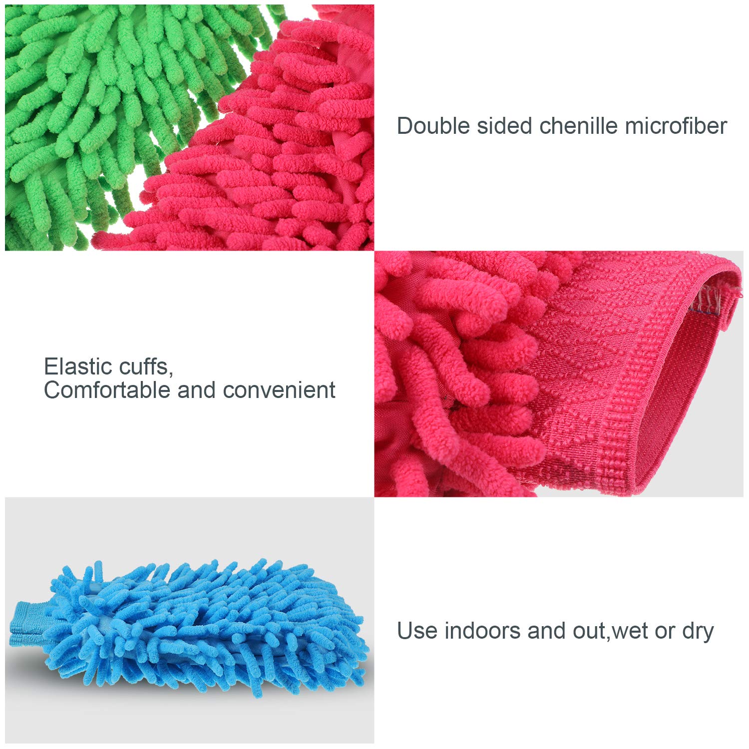 BBTO 5-Pack Premium Chenille Microfiber Car Wash Mitts - Double Sided Scratch-Free Cleaning Gloves for Cars, Trucks & SUVs - Gentle Hand Wash & Wax Application