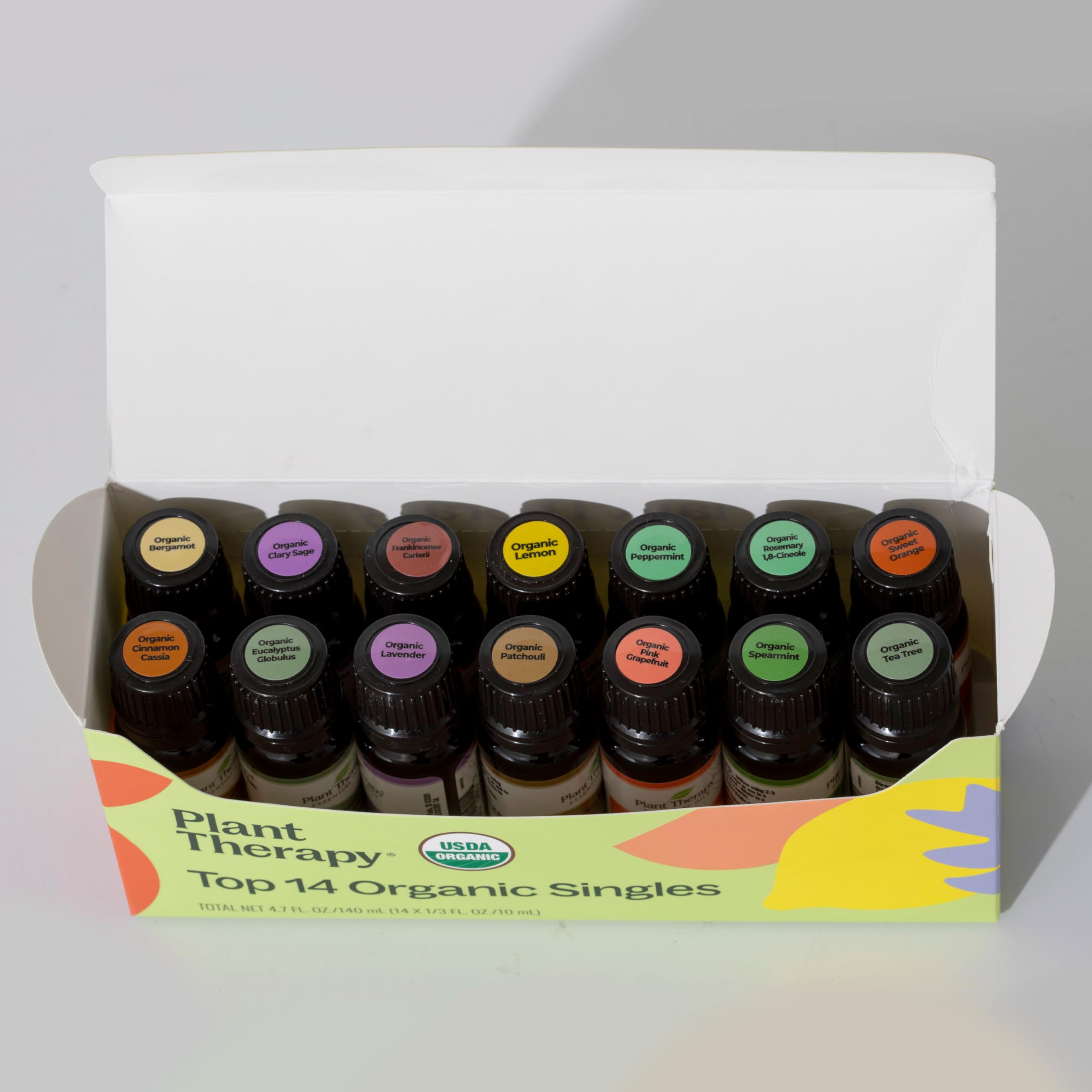 Plant Therapy Top 14 Organic Essential Oil Singles Set - 100% Pure, Undiluted Natural Aromatherapy Oils for Diffusers & Body Care - 10mL (1/3 oz) Each - Perfect for Relaxation, Stress Relief & Home Fragrance