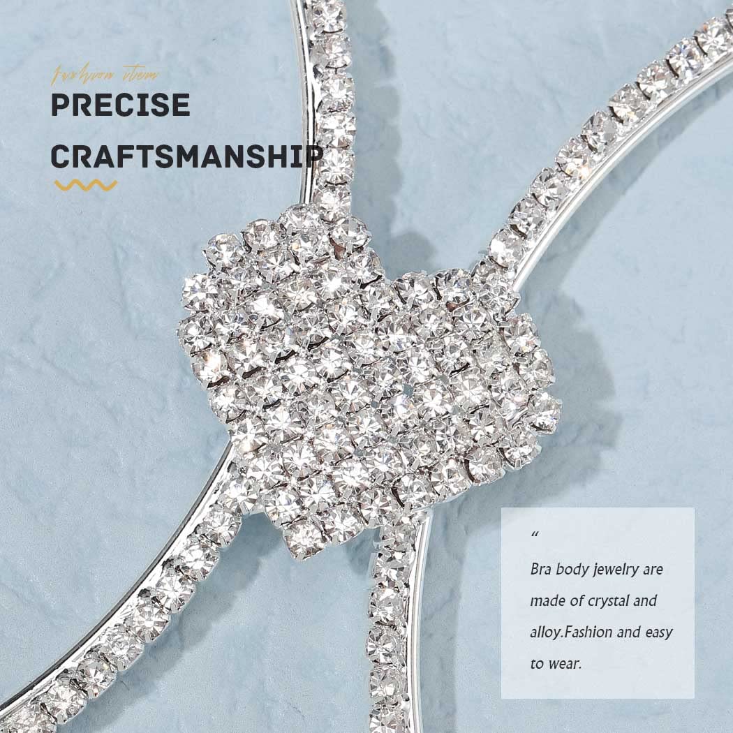Sparkling Rhinestone Body Chains for Women - Silver Crystal Bikini Bra Chain, Elegant Chest Jewelry for Parties & Festivals | Perfect for Beach, Bachelorette, and Music Festival Outfits