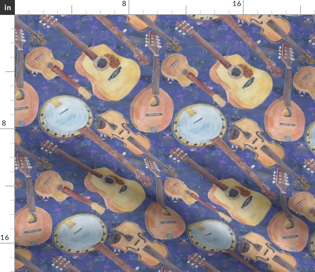 Strings Blue Guitar & Ukulele Printed Petal Signature Cotton Fabric Fat Quarter - Premium Spoonflower Fabric for Sewing, Quilting, Apparel, Crafts & Home Decor | Perfect for DIY Projects, Patchwork & Gift Making