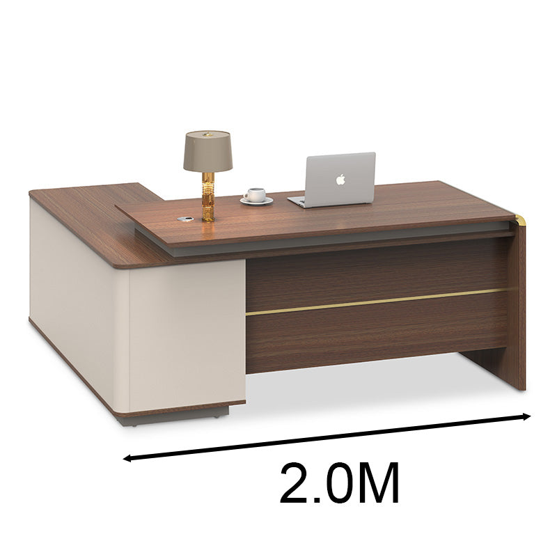 ANDERSON Executive Desk 2.0M - Reversible L-Shaped Office Desk in Hazelnut & Beige | Modern Home Office Furniture for Professionals & Remote Workers