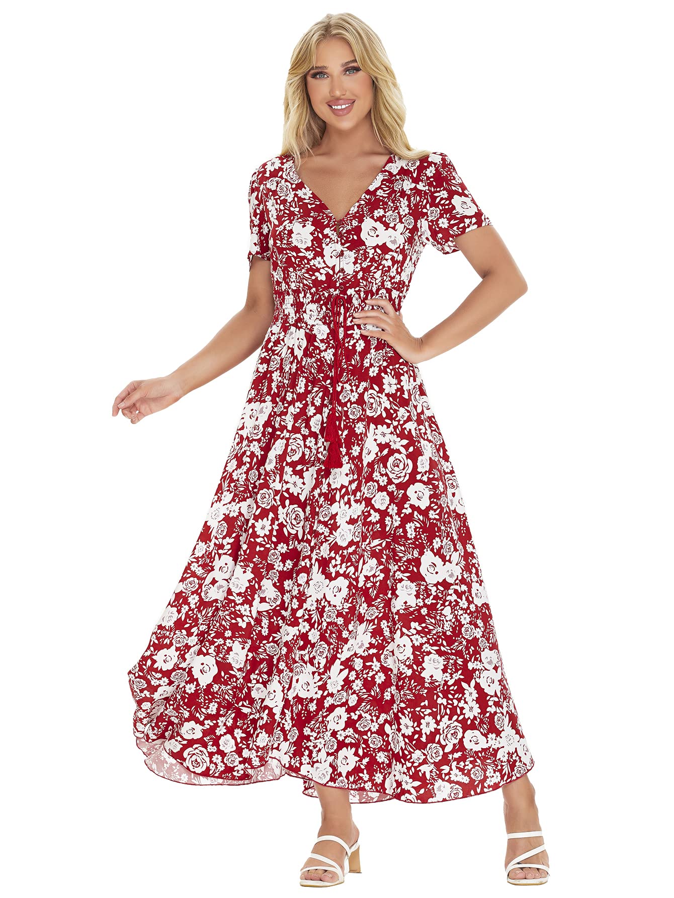 Milumia Women's Floral Print Button Up Maxi Dress - Elegant Split Design for Party, Wedding & Summer Outfits | Perfect for Beach Vacations & Evening Events