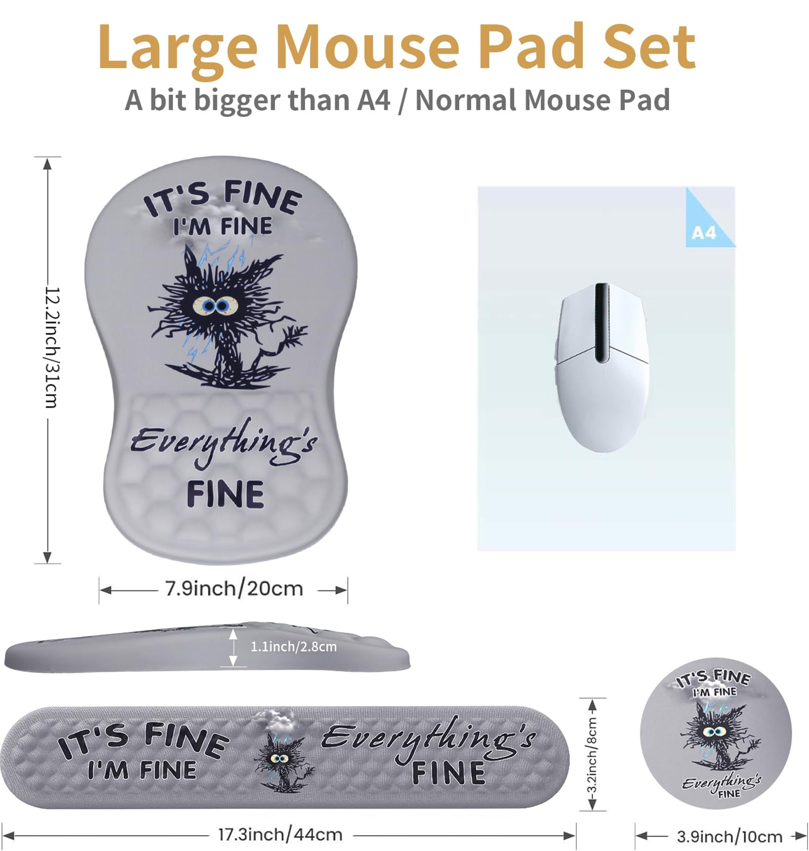 Ergonomic Mouse Pad with Wrist Rest - Pain Relief Computer Mouse Pad & Keyboard Wrist Support, Non-Slip Gel Mouse Pad for Office, Desk & Laptop Use - Black Cat Design (Perfect for Long Work Hours & Gaming Sessions)