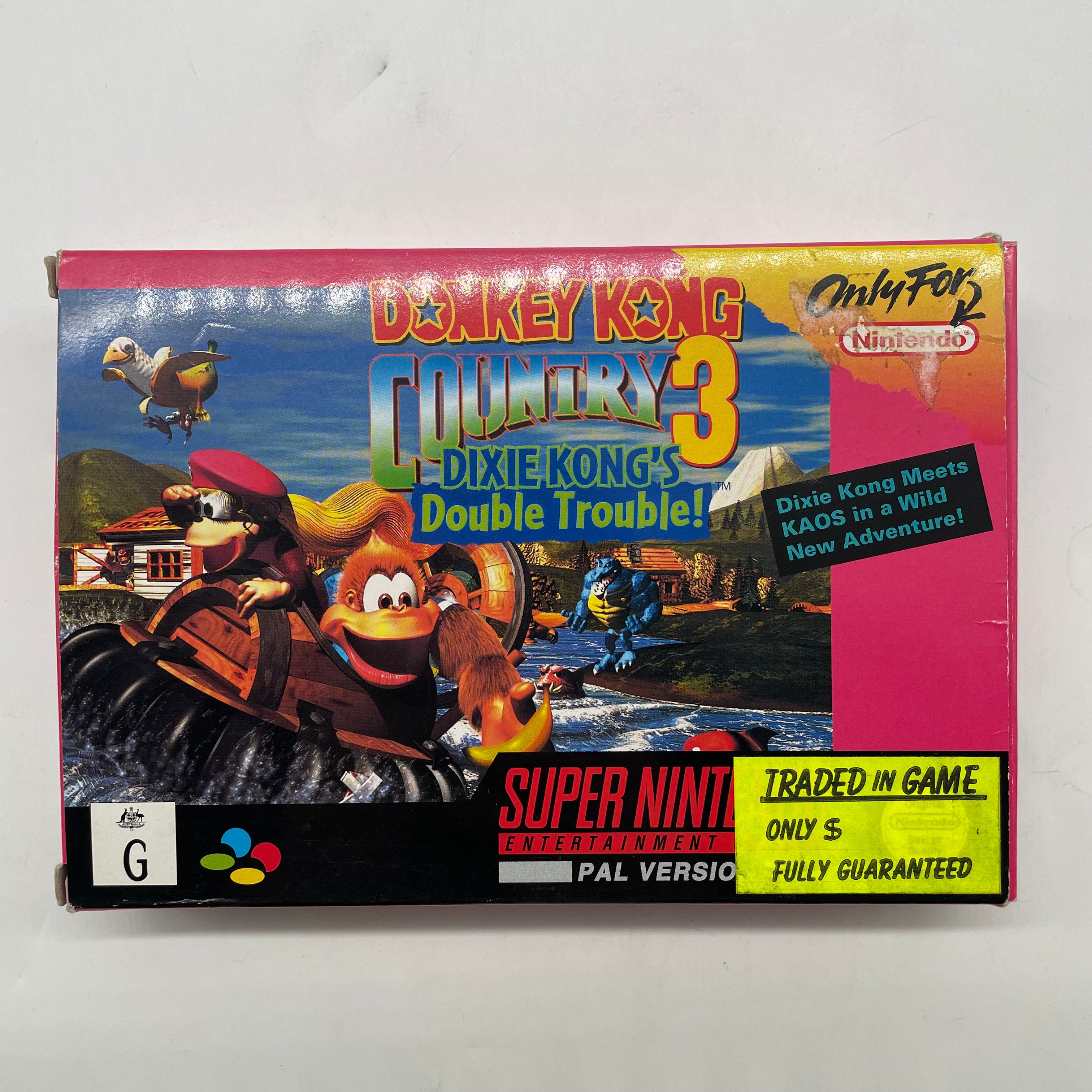 Donkey Kong Country 3 Dixie Kong's Double Trouble - Complete SNES Game Box Set for Super Nintendo Entertainment System | Retro Gaming, Collector's Item, 90s Nostalgia