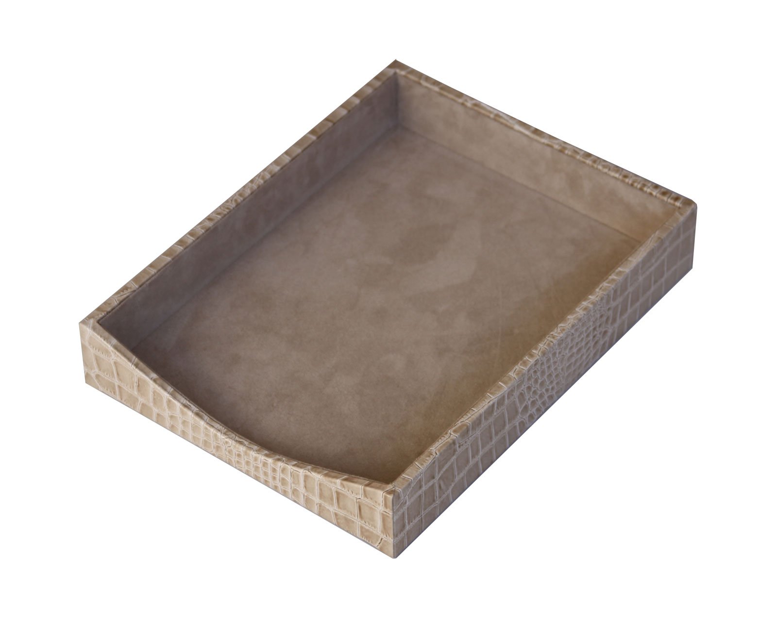 Dacasso Protacini Breeze Beige Italian Patent Leather Letter Tray - Front Loading Office Organizer for Desk, Files, Mail & Documents | Perfect for Home & Office Workspace Organization