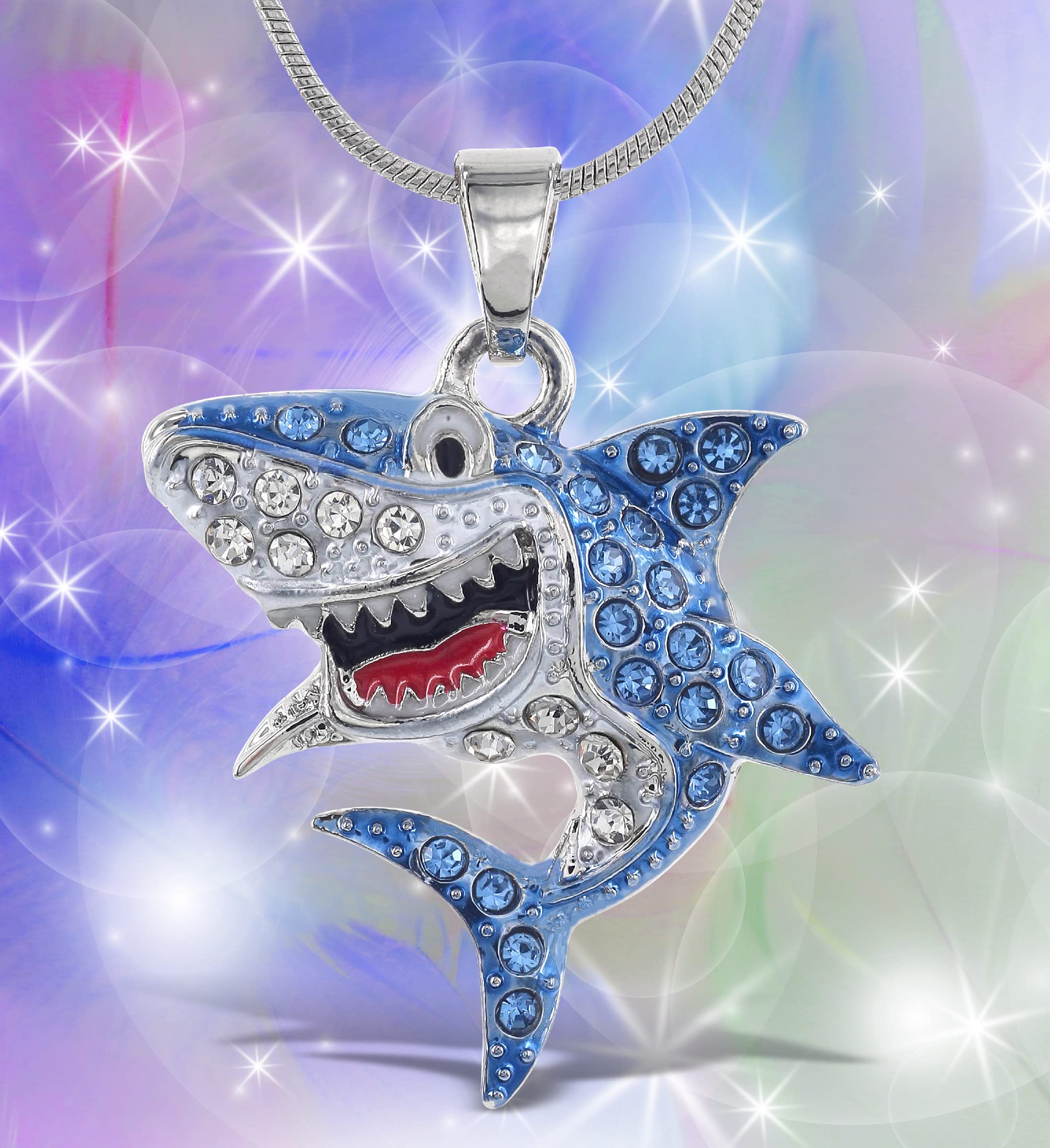 Sparkling Silver Shark Crystal Pendant Necklace - Elegant Shark Skull Head Jewelry for Women, 18 Inch Ocean Life Animal Charm Necklace - Perfect for Beach Parties, Gifts & Everyday Wear
