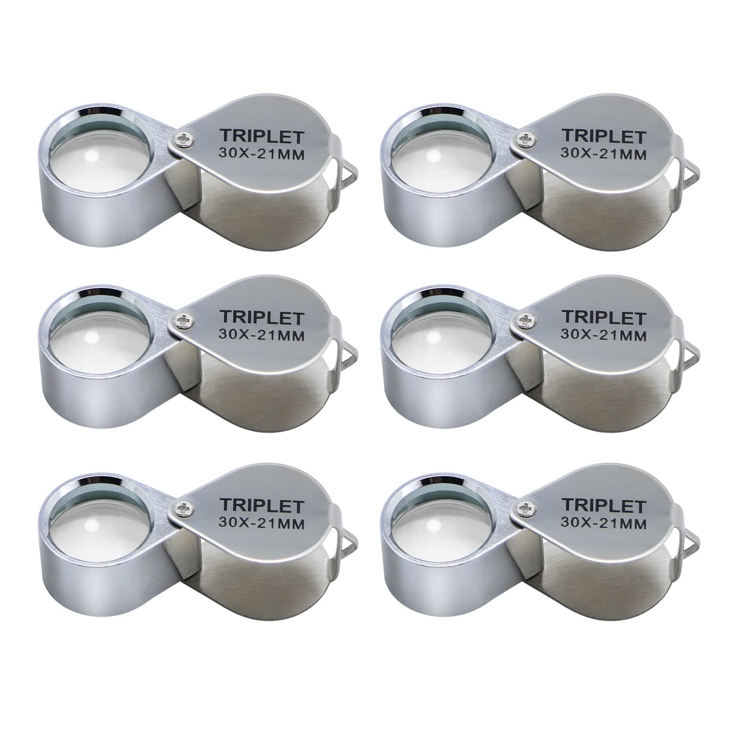 6 Pcs Mini 30X 21mm Jewelry Loupe Magnifier with Silver Case - Perfect for Gemstone Appraisal, Coin Collecting & Watch Repair