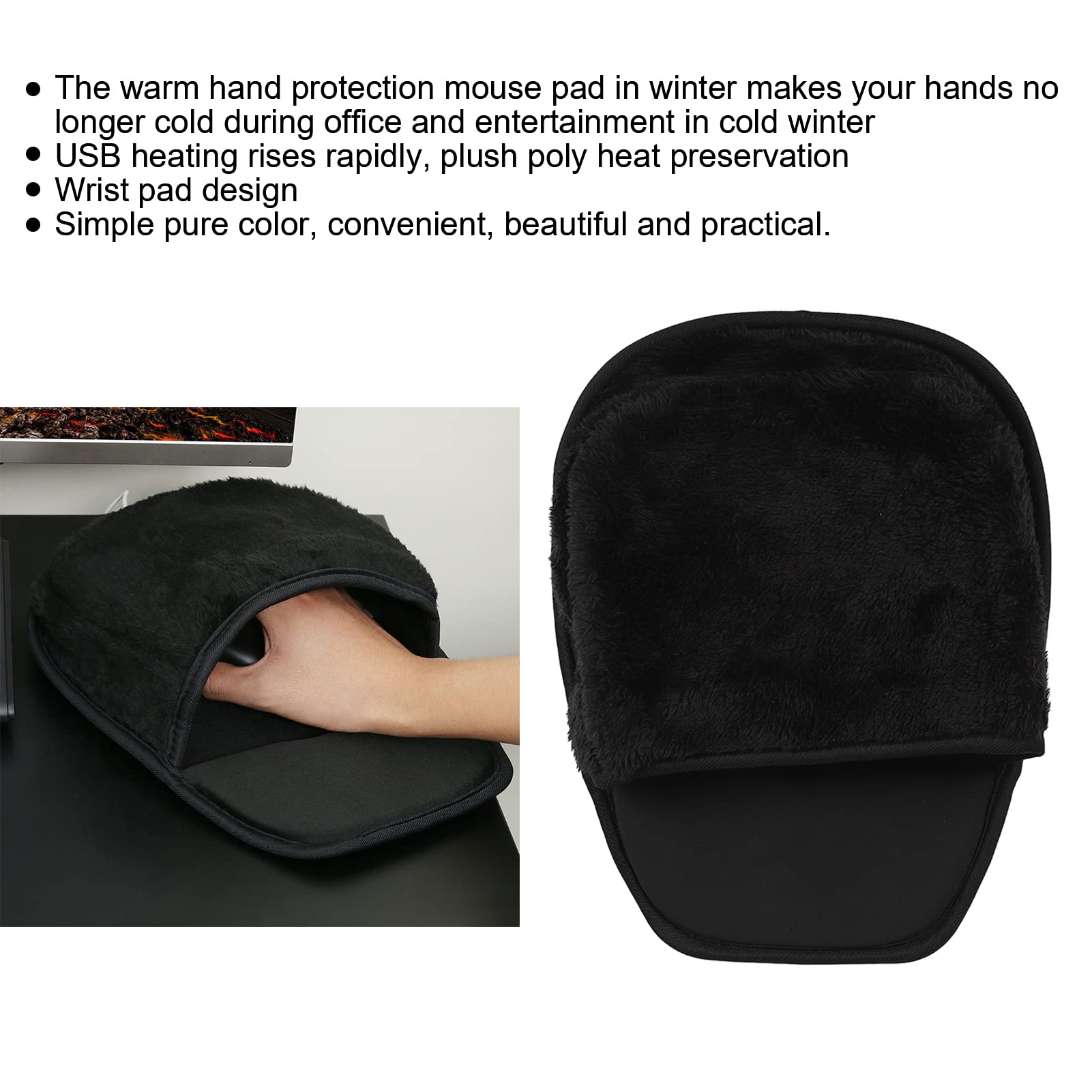 USB Heated Mouse Pad & Hand Warmer - ZJchao Electric Heating Pad for Office, Gaming & Home Use - Warm Computer Mouse Pad with Roomy Design - Perfect Desk Accessory for Men & Women (Black) - Stay Cozy While Working, Gaming or Studying in Cold Weather