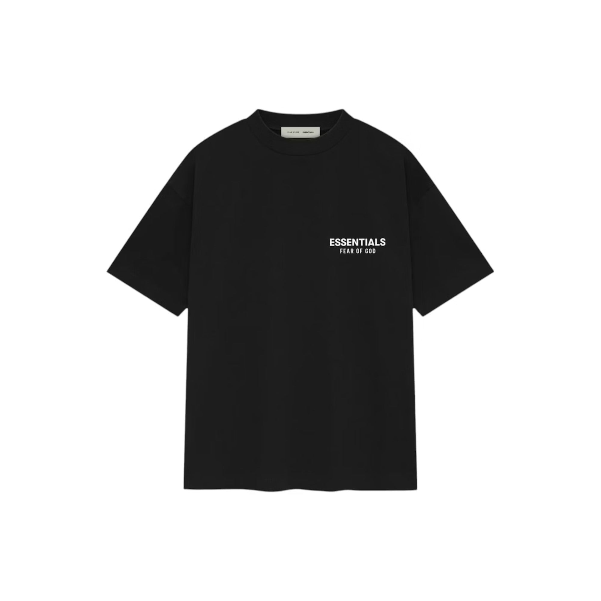 Fear of God Essentials Classic Short Sleeve T-Shirt for Men - Jet Black Cotton Tee (2025 Collection) | Casual Streetwear & Layering Essential