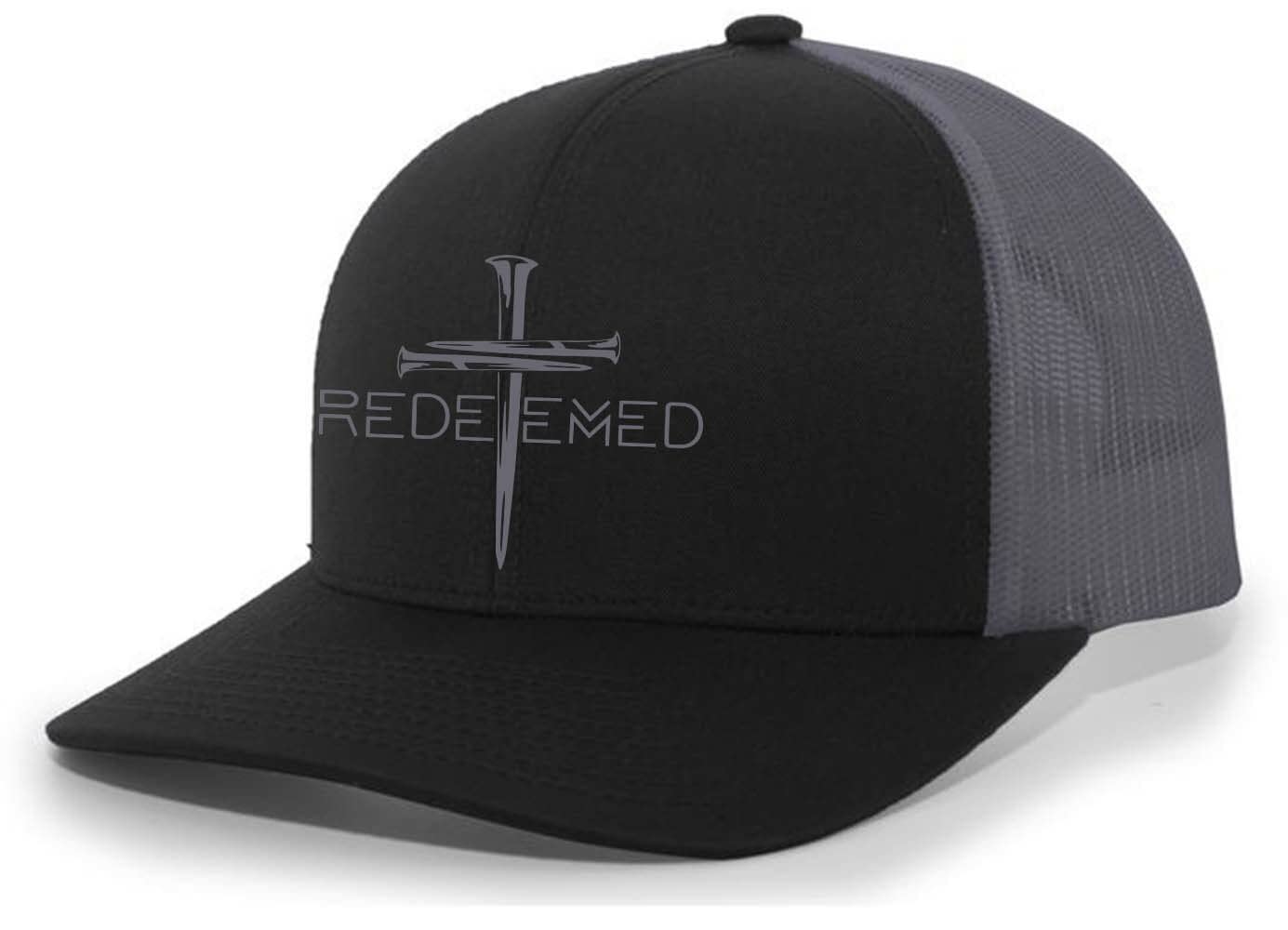 Christian Redeemed Cross Nails Embroidered Mesh Back Trucker Hat for Men - Religious Outdoor Baseball Cap for Church, Hiking & Casual Wear