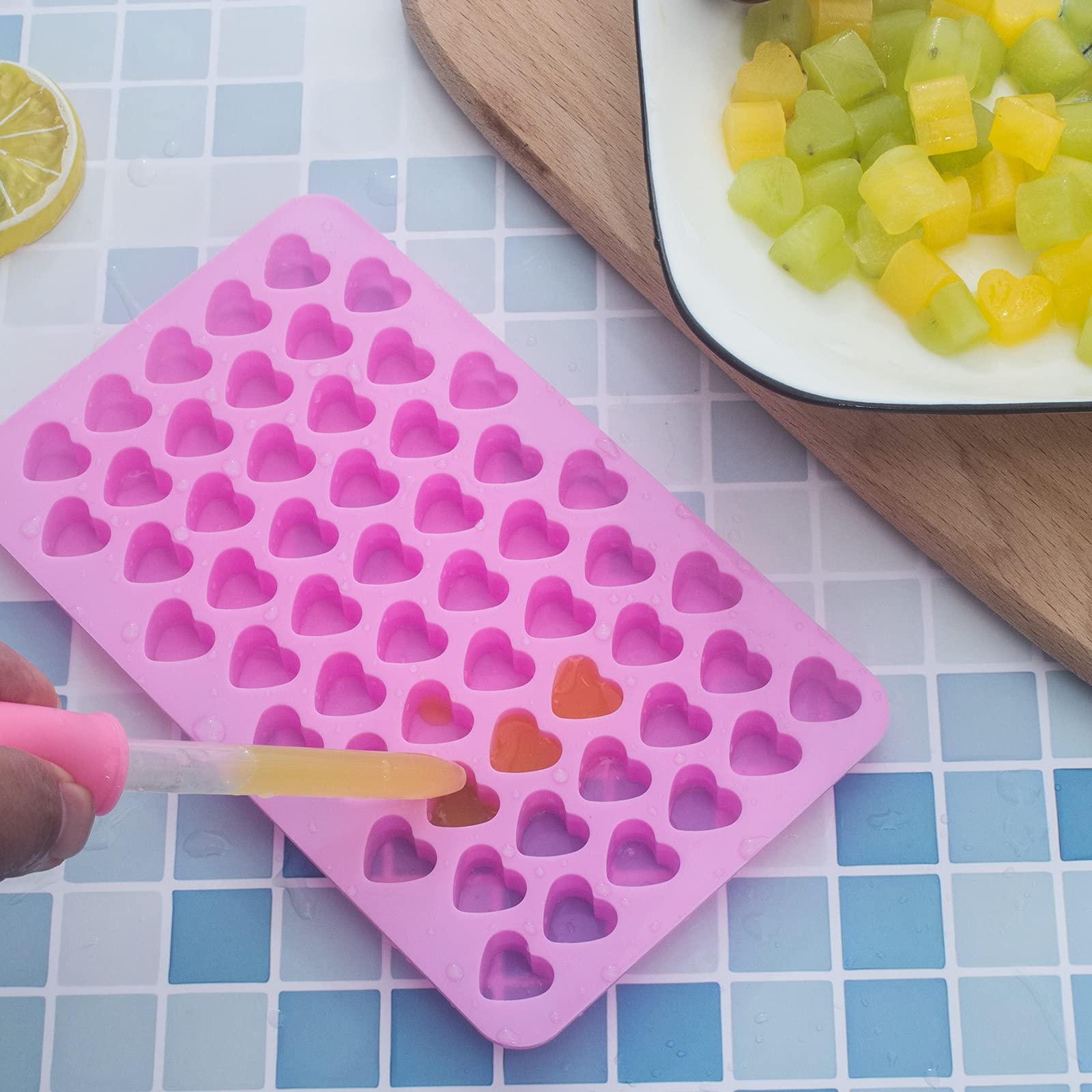 3 Pack Mini Silicone Candy Molds - Heart, Fruit & Sea Animal Shapes with 2 Droppers for Homemade Gummies, Chocolates & Ice Cubes | Perfect for DIY Treats, Party Favors & Kids Baking Activities