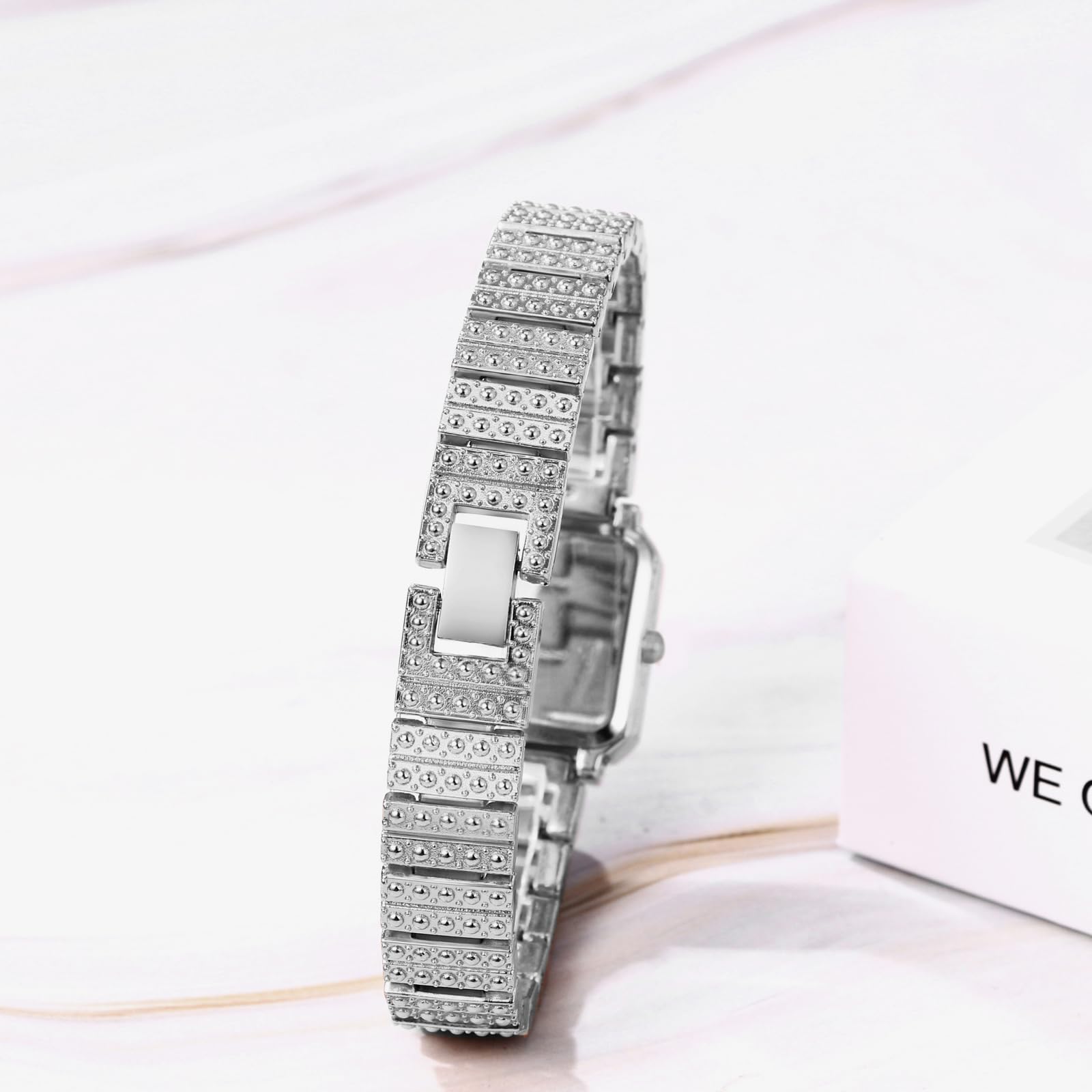 Iced-Out Square Analog Quartz Watch for Women - Diamond Accent Stylish Wristwatch for Casual & Business Wear | Perfect for Office, Parties & Special Occasions