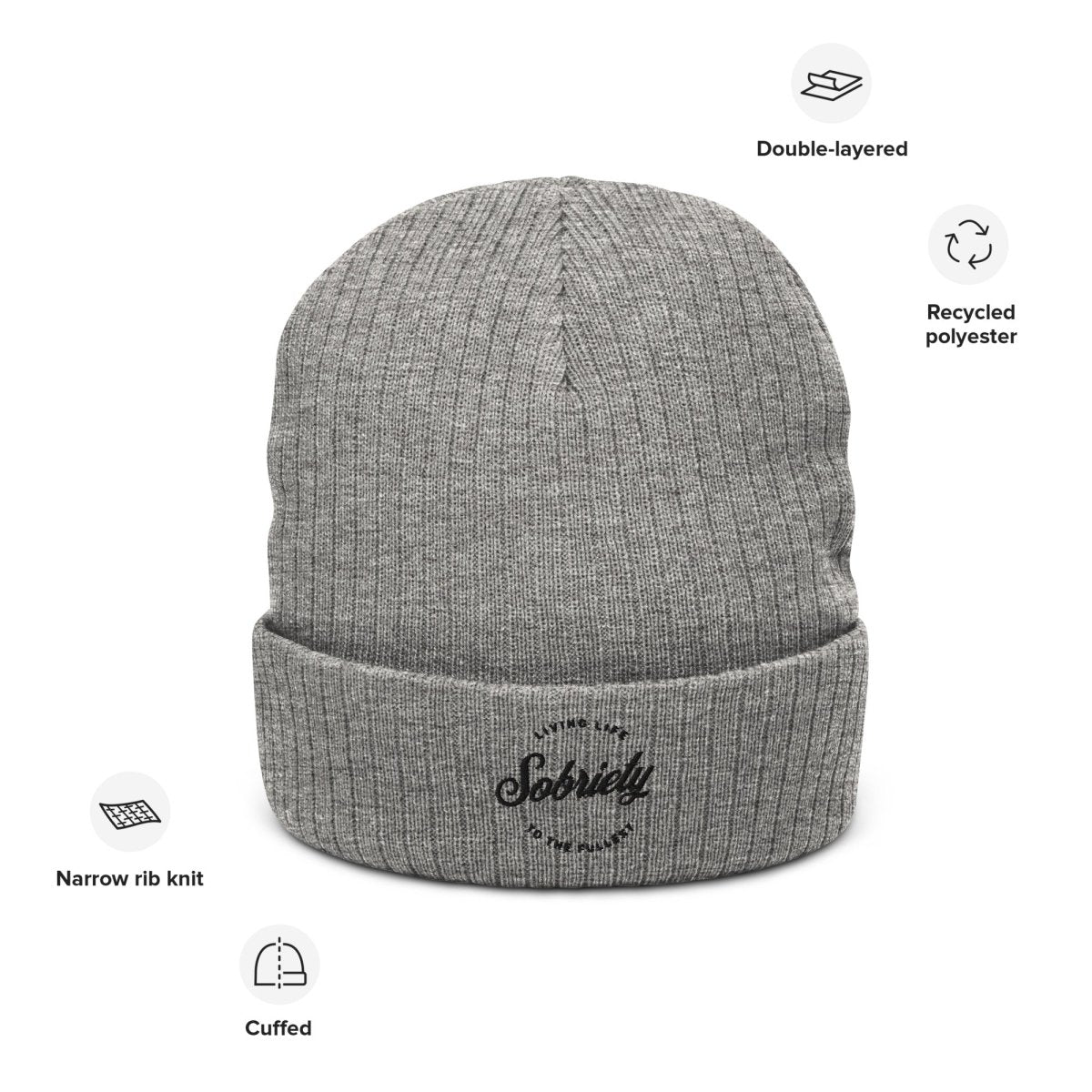 Sobriety Embroidered Beanie - Inspirational Recovery Hat for Men & Women - Perfect for Sober Living, AA Meetings & Outdoor Activities