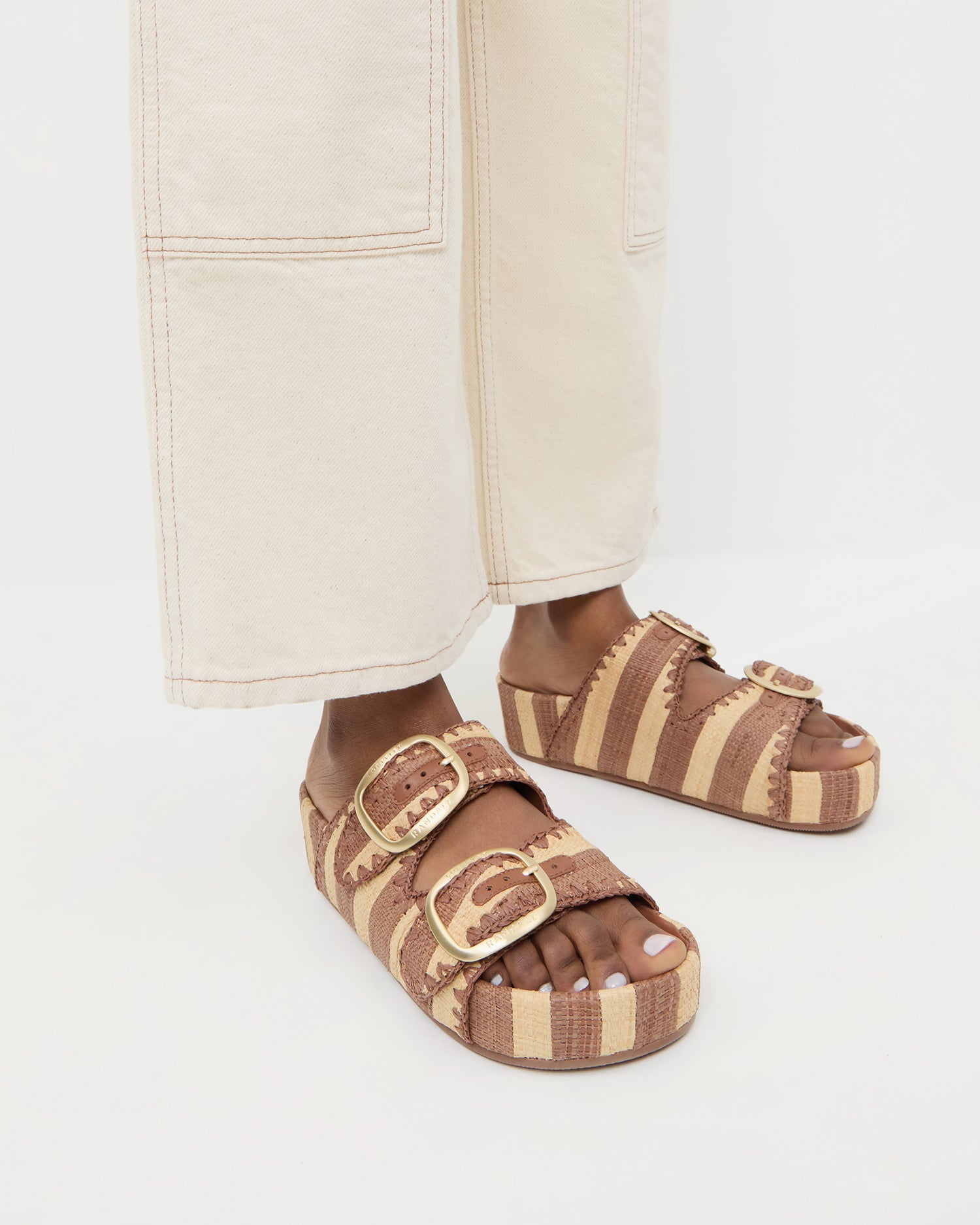 Theo Brown Natural Two Band Sandals - Comfortable & Stylish Leather Flip Flops for Men & Women - Perfect for Beach, Pool, and Casual Summer Outings