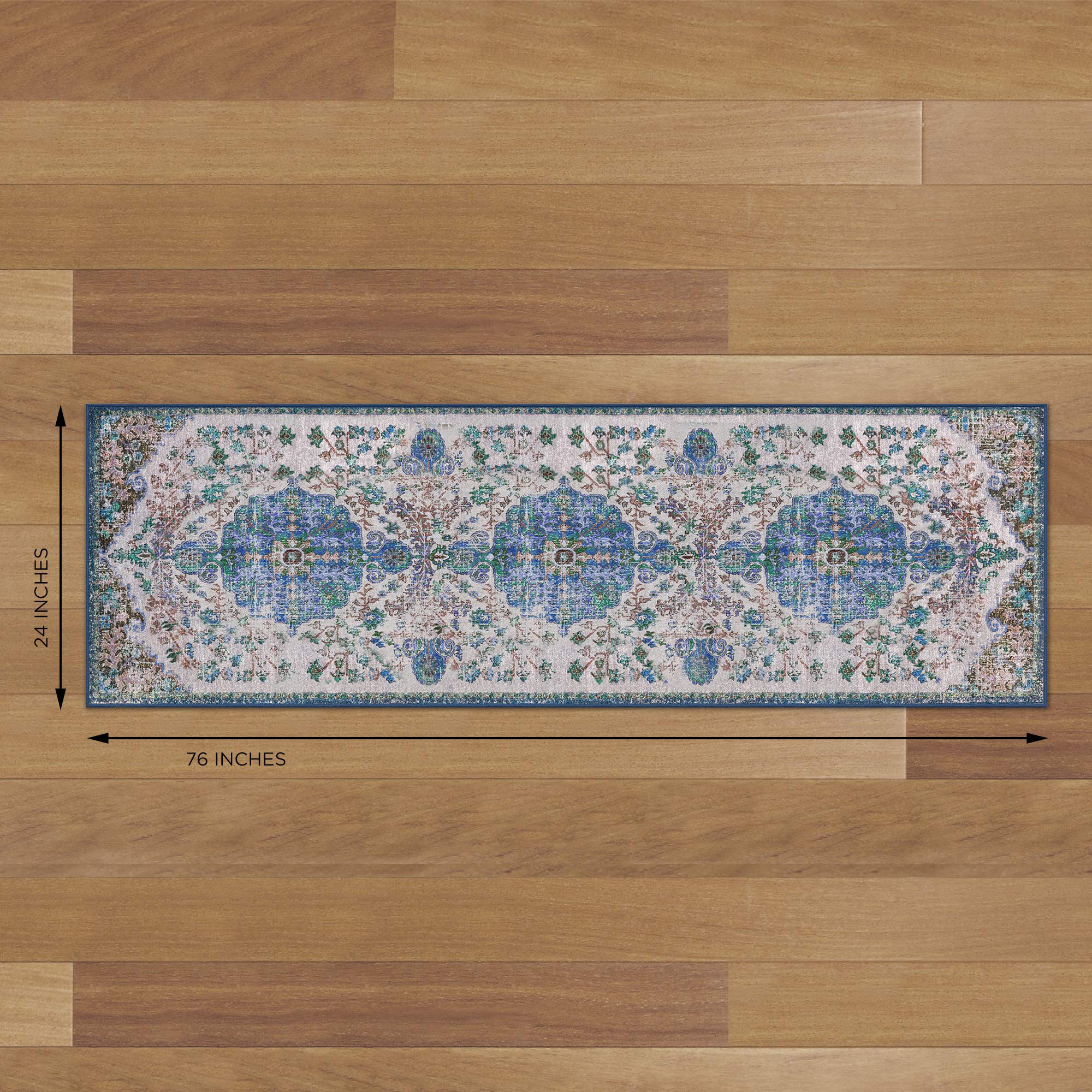 GelPro Nevermove Artisan Accent Machine-Washable Chenille Textured GellyGrippers Non-Slip Rug & Comfort Mat - 24x76 Inches, Taryn Dark Blue - Perfect for Kitchens, Bathrooms & High-Traffic Areas