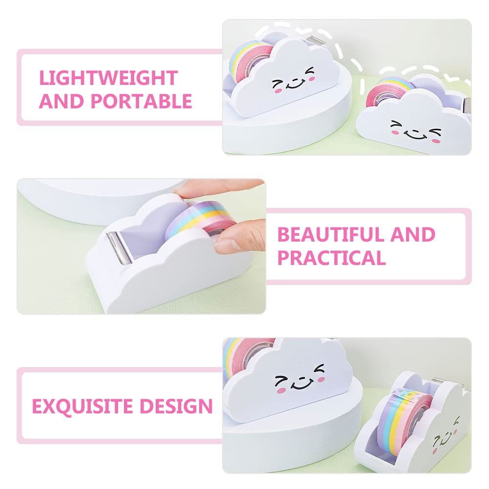 LUOZZY 2-Pack Cloud Shaped Tape Dispenser - Cute Cartoon Desktop Tape Holder with Rainbow Tape Roll - Perfect for Home, Office & School Supplies - Organize Desk, Wrap Gifts & DIY Crafts