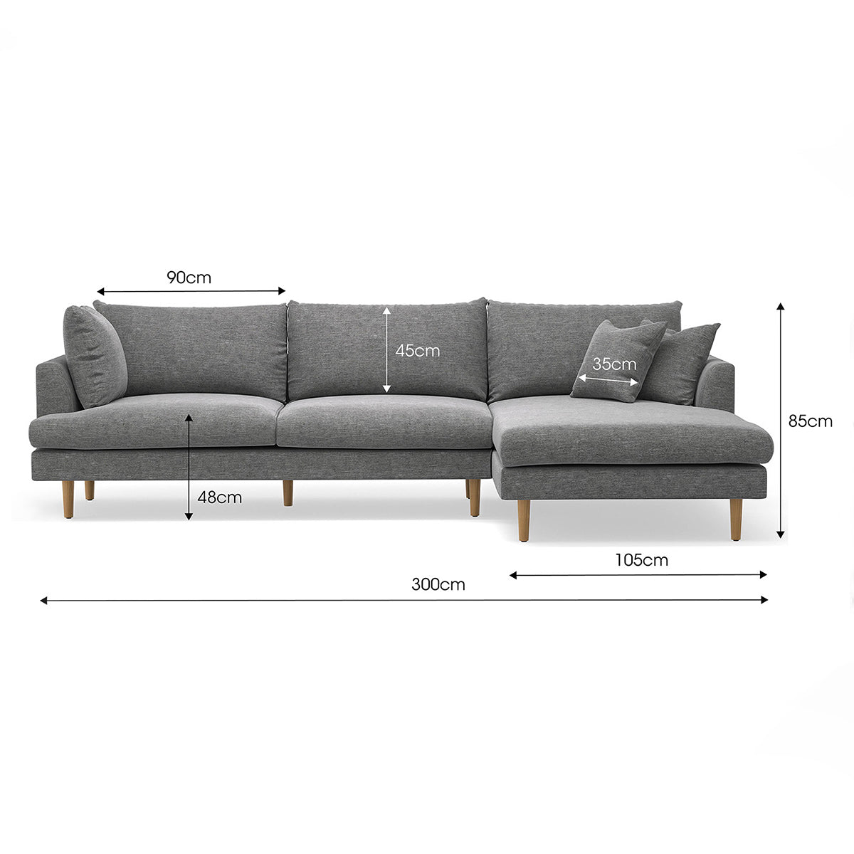 Byron Fabric Modular Sofa with Right Hand Chaise - Modern Sectional Couch for Living Room, Lounge & Family Room - Comfortable & Stylish Home Furniture