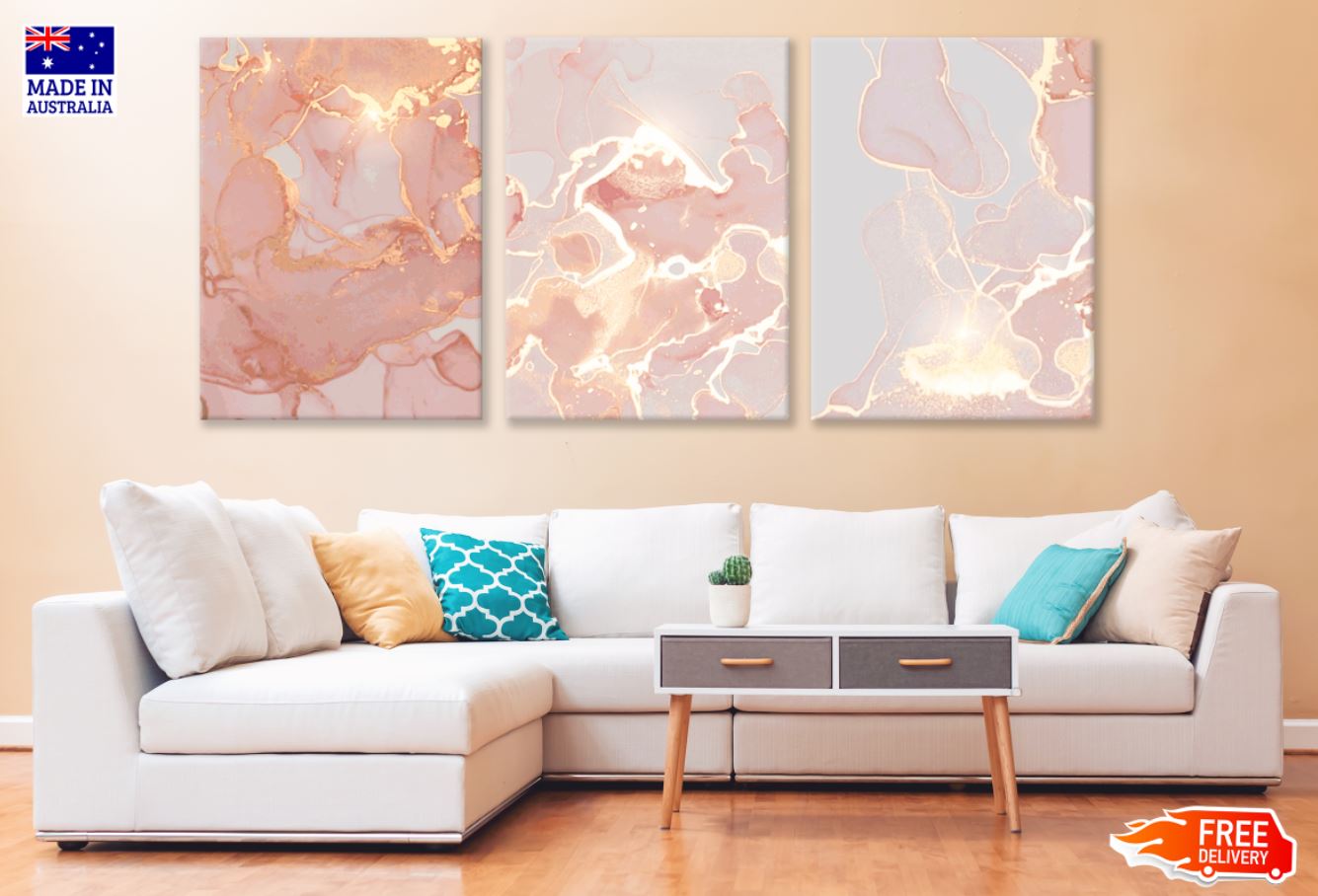 3-Piece Pink & Gold Abstract Art Canvas Prints - High Quality 100% Australian Made Wall Decor - Ready to Hang for Living Room, Bedroom & Office