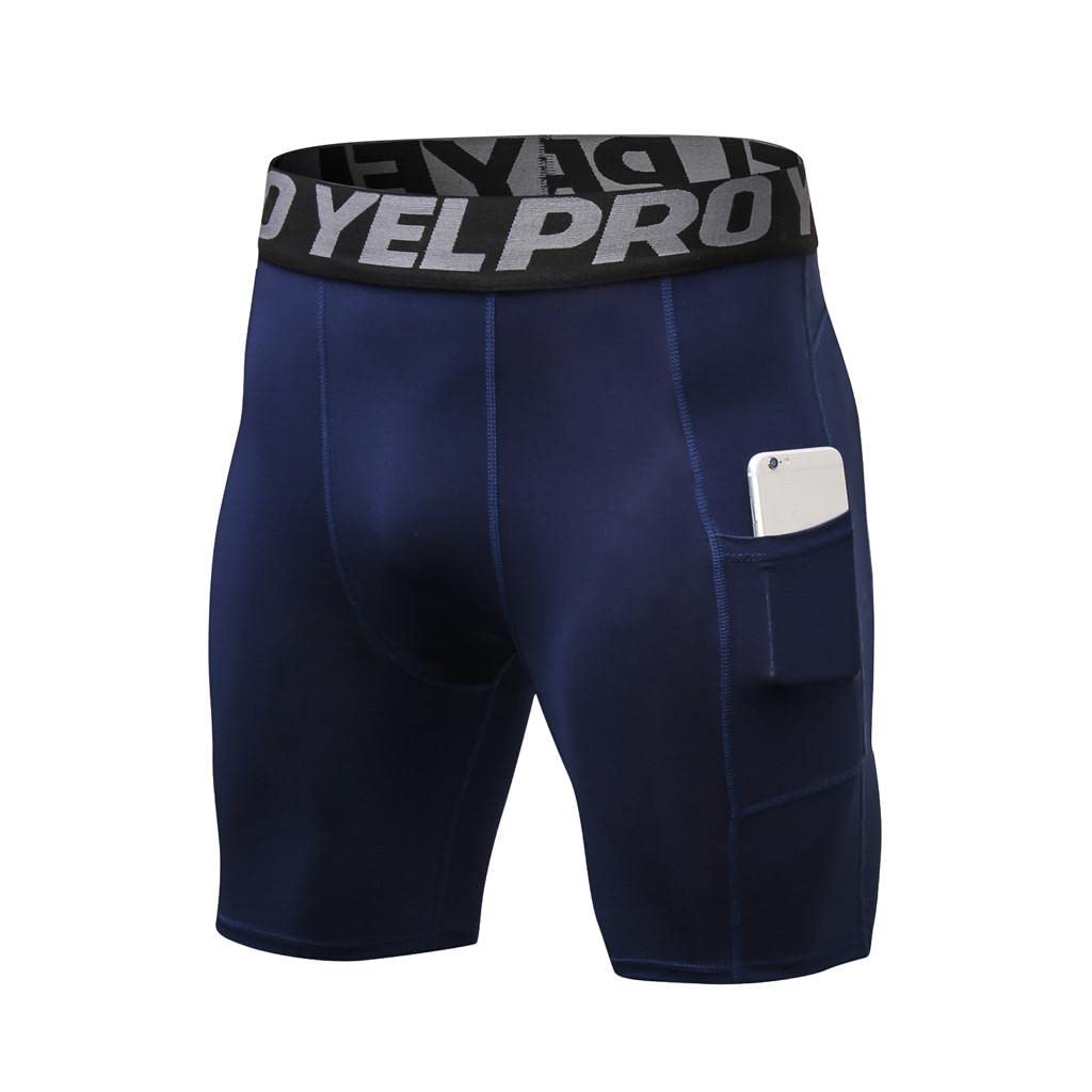 WUAI Men's Compression Shorts with Pockets - Slim Fit Quick Dry Workout Shorts for Gym, Running & Bodybuilding | Moisture Wicking Athletic Shorts for Fitness Training & Sports Activities