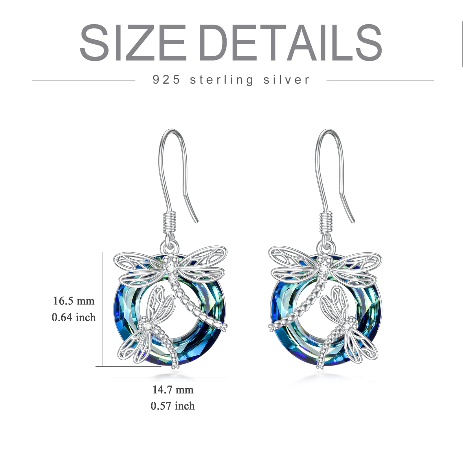 Sterling Silver Dragonfly Earrings with Crystal Circle Dangle Drop – Elegant Jewelry Gift for Women, Mom, Birthday, Christmas – Perfect for Parties, Weddings, and Everyday Wear