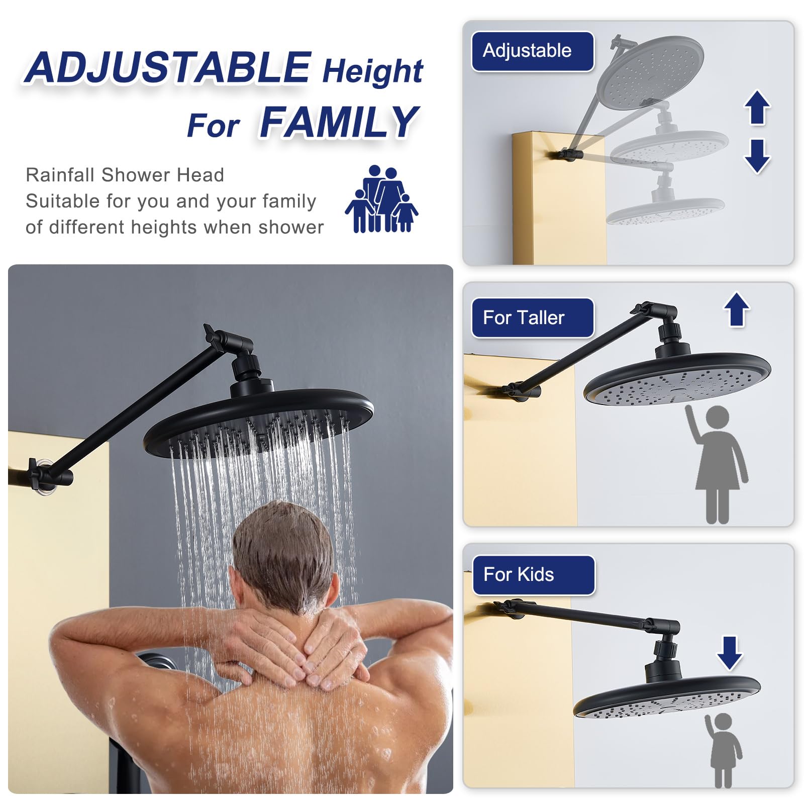 ROVATE Luxury Shower Panel Tower System - 6 Body Massage Jets & 5-Function Handheld Shower Head, Adjustable Rainfall Shower with Self-Cleaning Nozzles, Brushed Gold Stainless Steel Wall Mount Column - Perfect for Spa-Like Bathroom Experience & Modern Home Upgrade