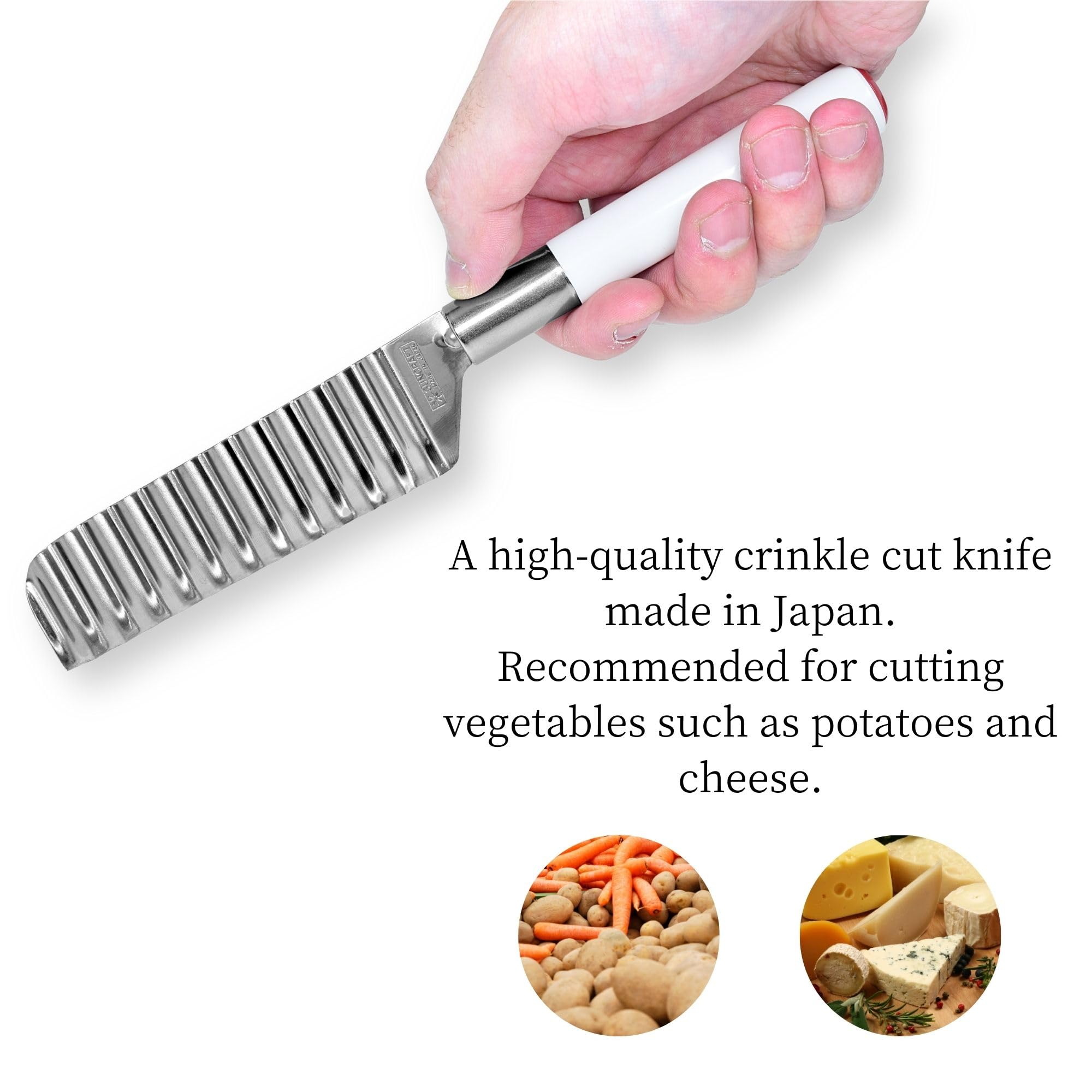 Seki Japan Stainless Steel Crinkle Cut Knife - 3.9 Inch Wavy Blade Vegetable & Potato Cutter with White Handle - Perfect for Salad Prep, Garnishing, and Creative Cooking