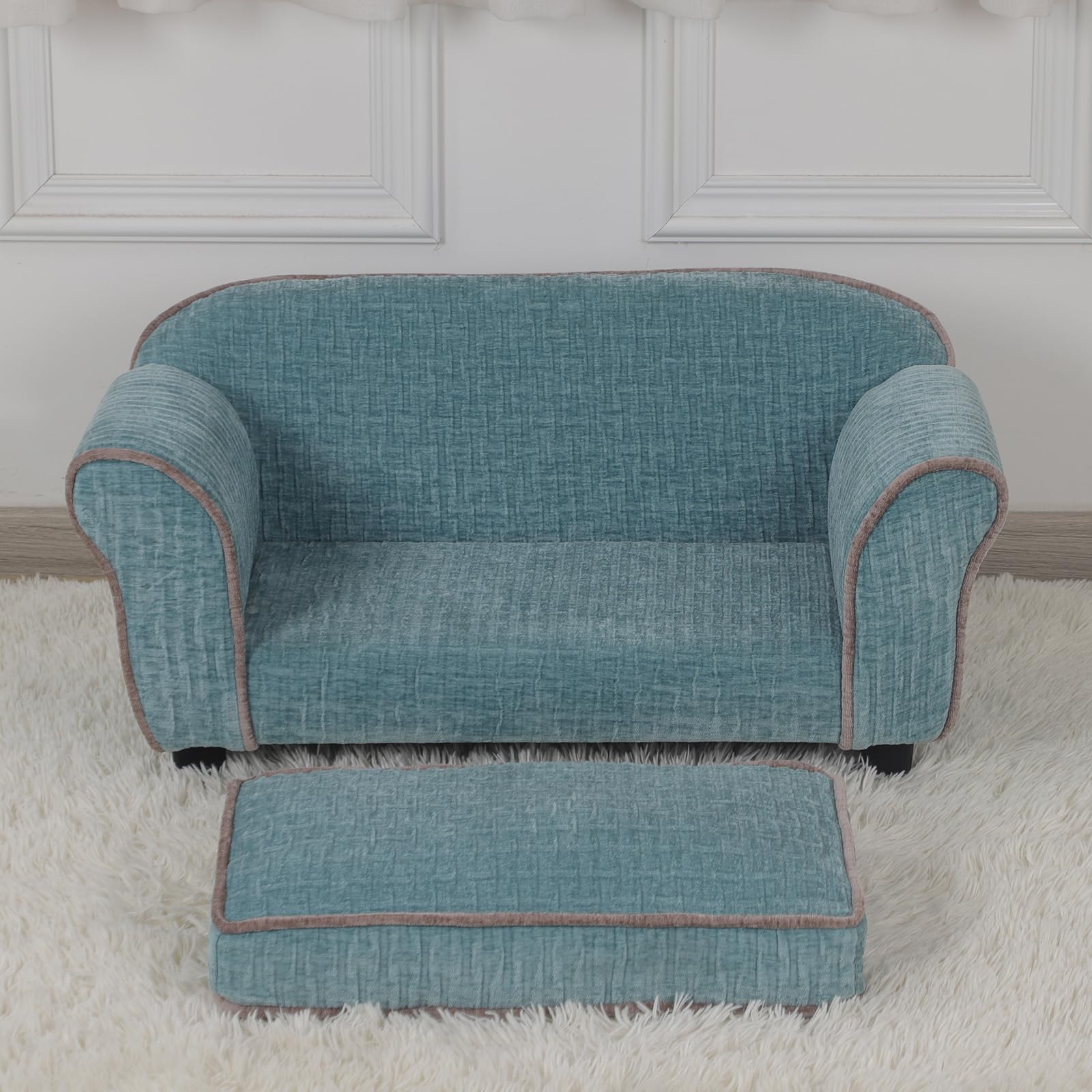 Luxury Striped Fleece Pet Sofa Bed for Small Dogs & Cats - Soft & Cozy Animal Sleeping Couch with Removable Cover (Light Green) - Perfect for Living Room, Bedroom & Pet Travel