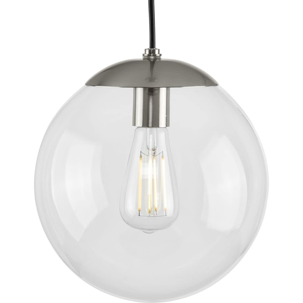 Progress Lighting Atwell Collection 1-Light Clear Glass Globe Brushed Nickel Modern Medium Pendant Hanging Light Fixture - 10.5x10x10 Inches - Perfect for Kitchen Island, Dining Room & Entryway Lighting