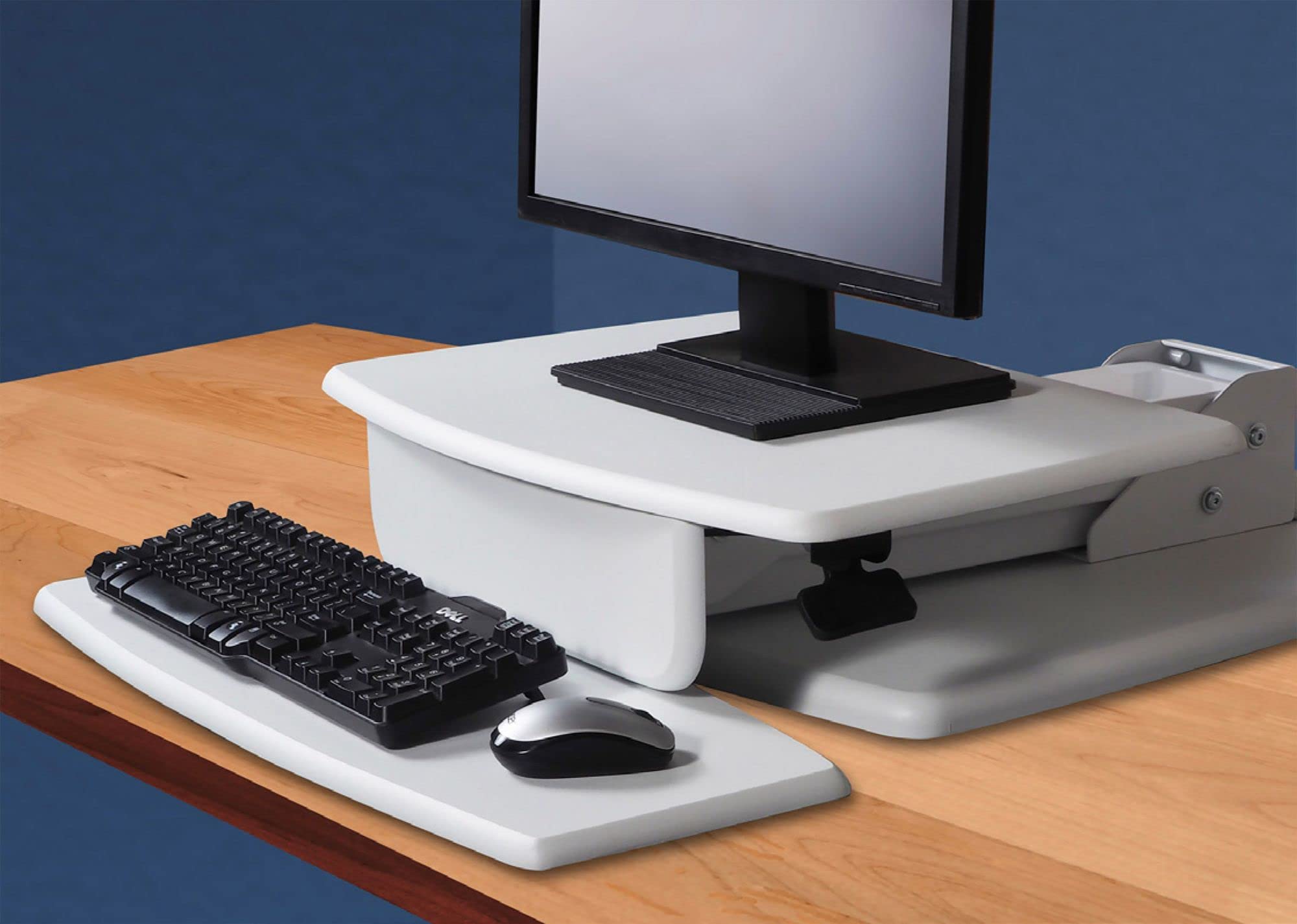 Kantek STS810W Adjustable Height Sit Stand Desk Converter - White | Ergonomic Home & Office Workstation for Laptop & Monitor | Perfect for Remote Work & Productivity