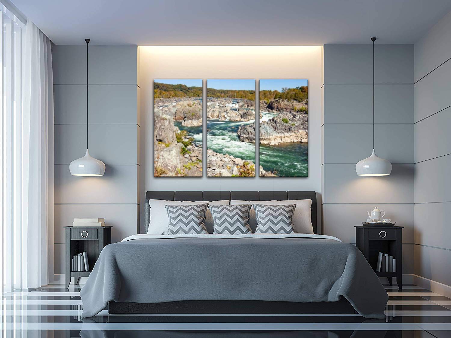 Blaverr Great Falls Canvas Wall Art - 3 Panels Landscape Painting for Living Room & Bedroom Decor