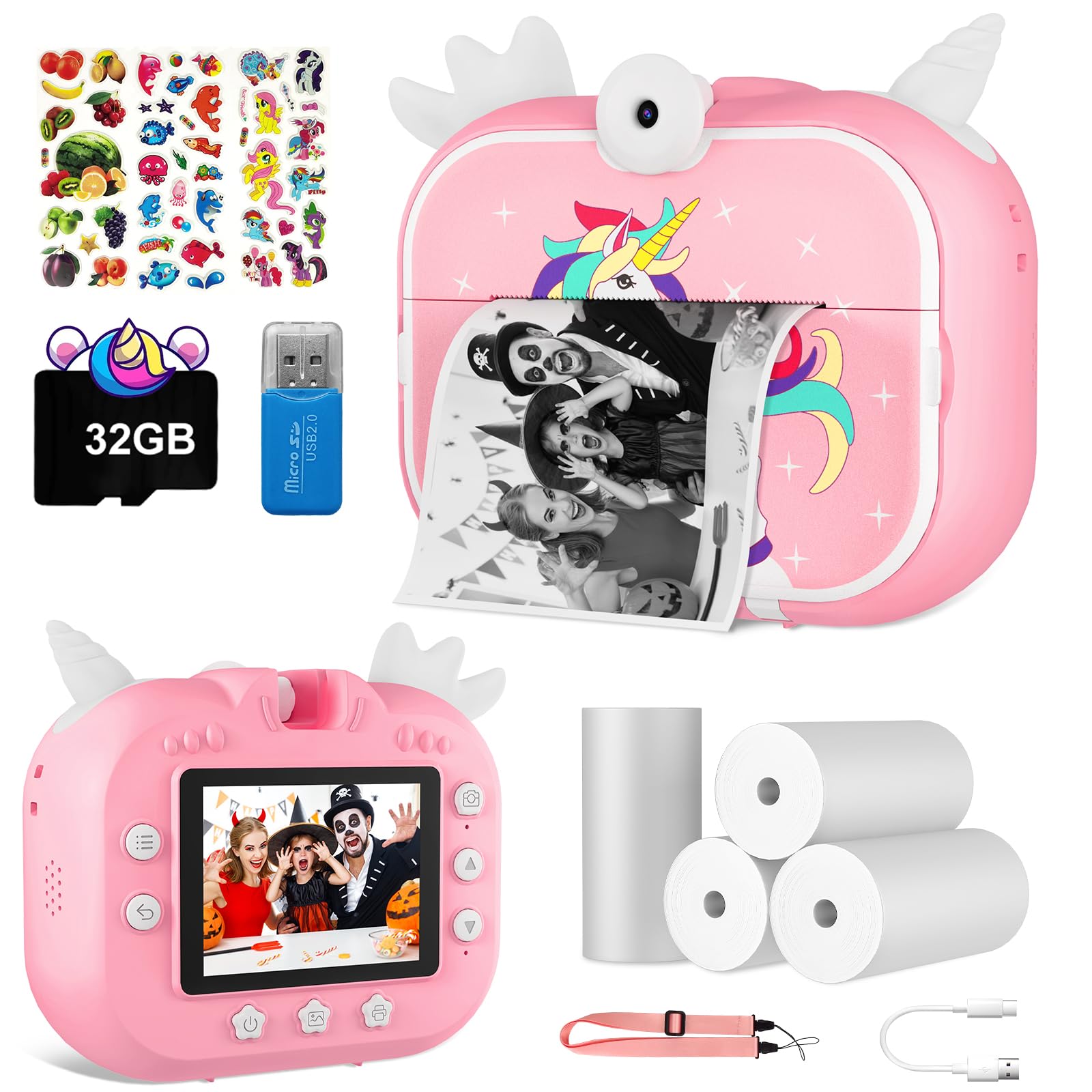20MP Kids Digital Camera - Instant Print Selfie Video Toy Camera for Girls & Boys Ages 6-12 | Perfect Birthday Gift for Children's Parties, Travel & Outdoor Adventures