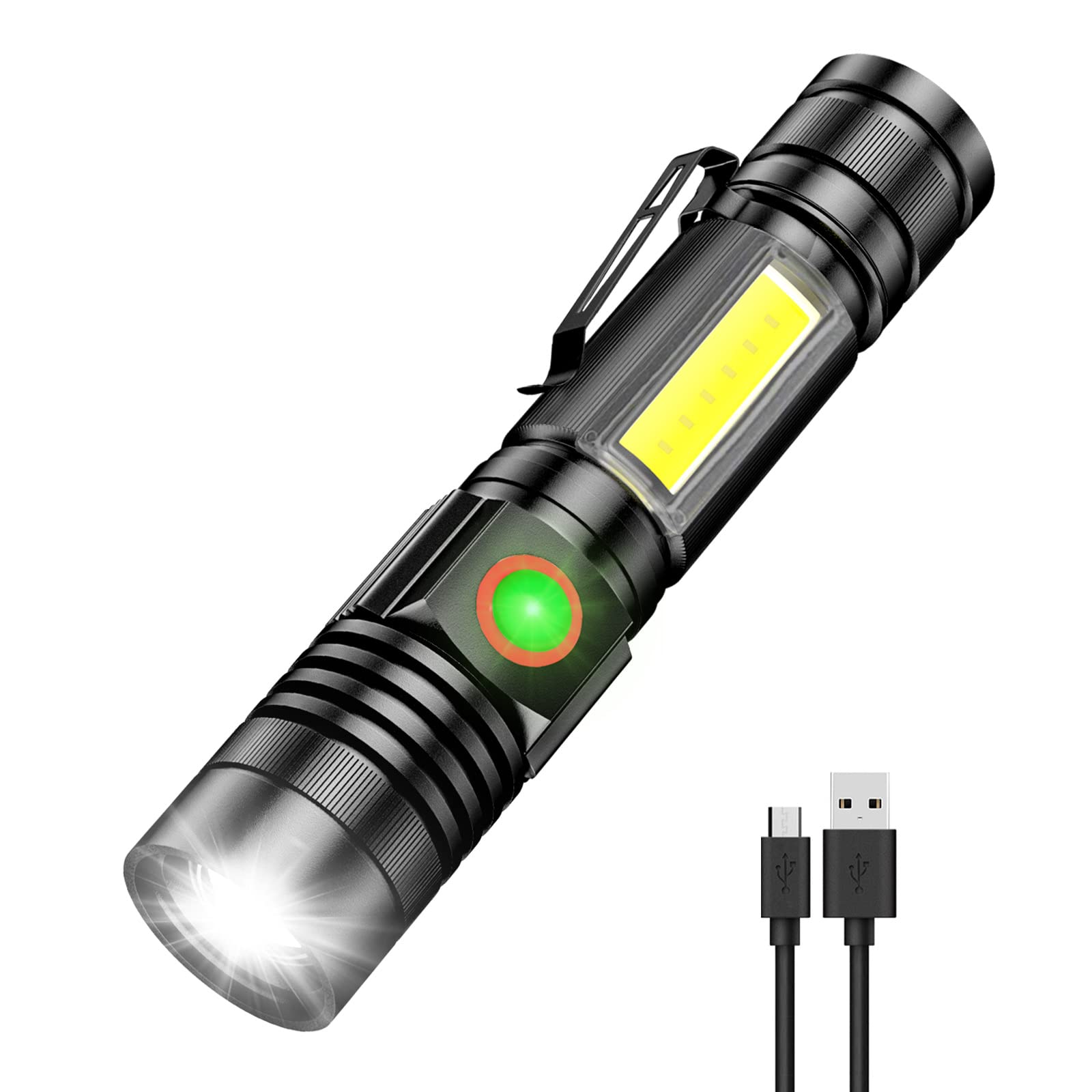 USB Rechargeable Flashlight 1000 Lumens - Super Bright LED Tactical Flashlight with COB Sidelight, 4 Modes, Waterproof & Magnetic - Compact Powerful Flashlight for Camping, Hiking, Emergency & Outdoor Adventures