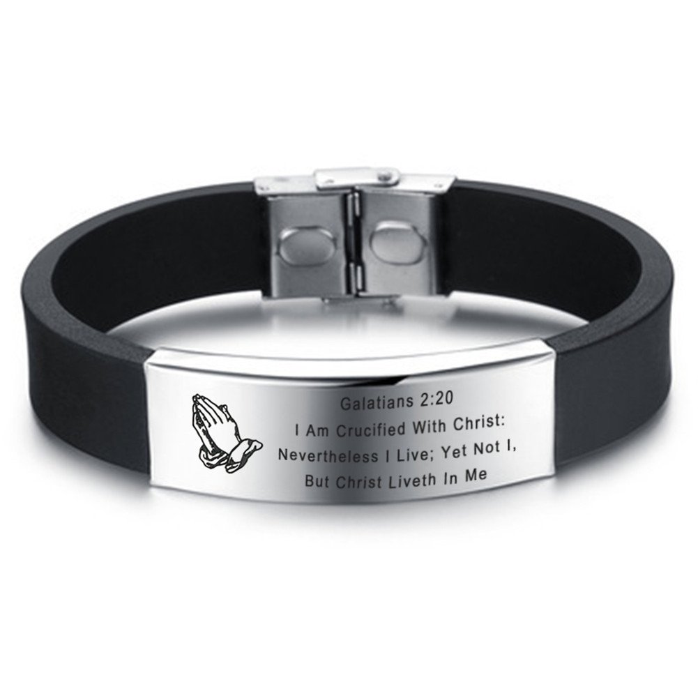 Custom Stainless Steel Serenity Prayer Bracelet for Men - Christian Jewelry Gift for Baptism, Dad, Son, Husband - Free Engraving