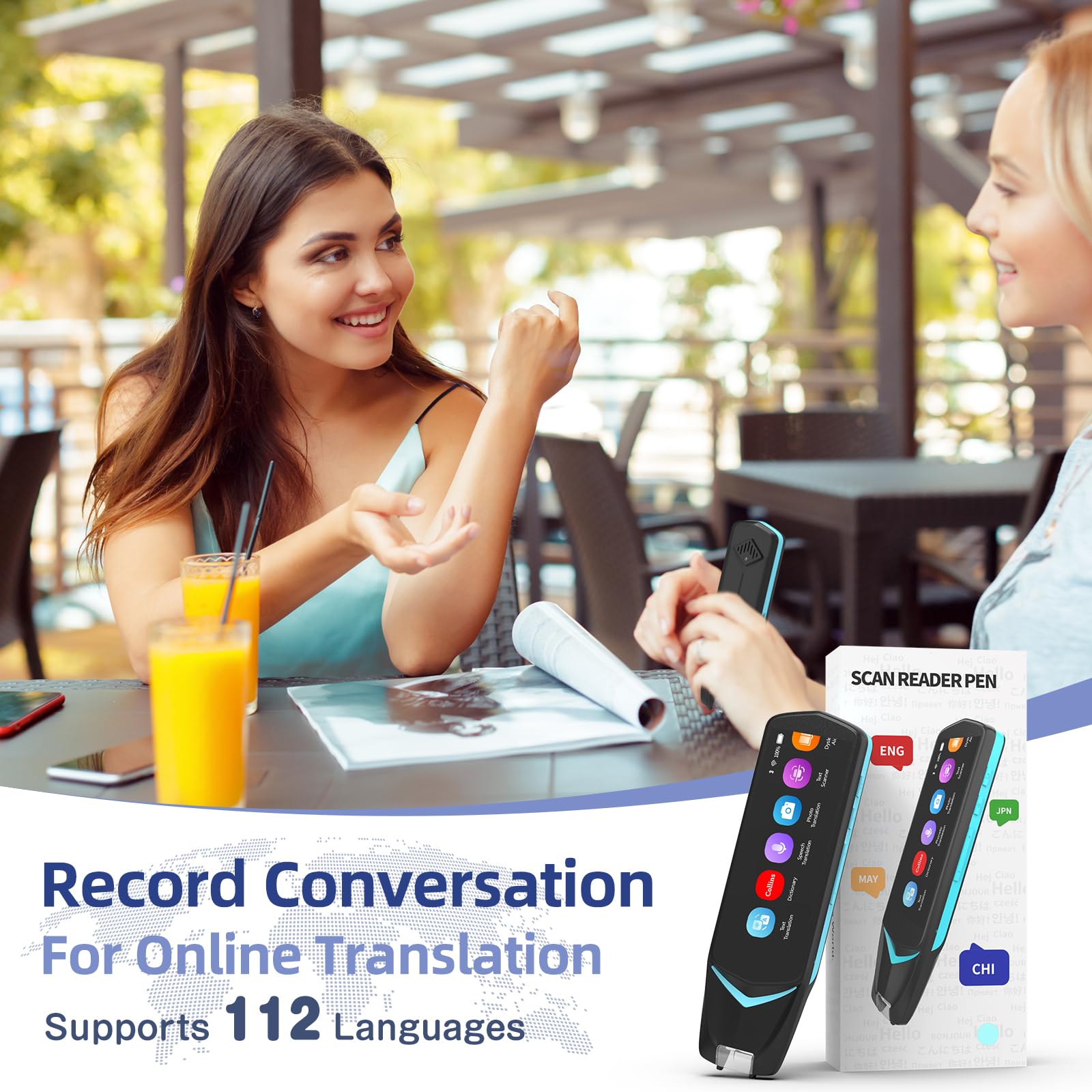 NEWYES Scan Reader Pen 4 with Collins Dictionary - Text to Speech Scanner, 16GB Translation Pen for Students & Adults - Perfect for Language Learning, Travel, and Office Document Reading