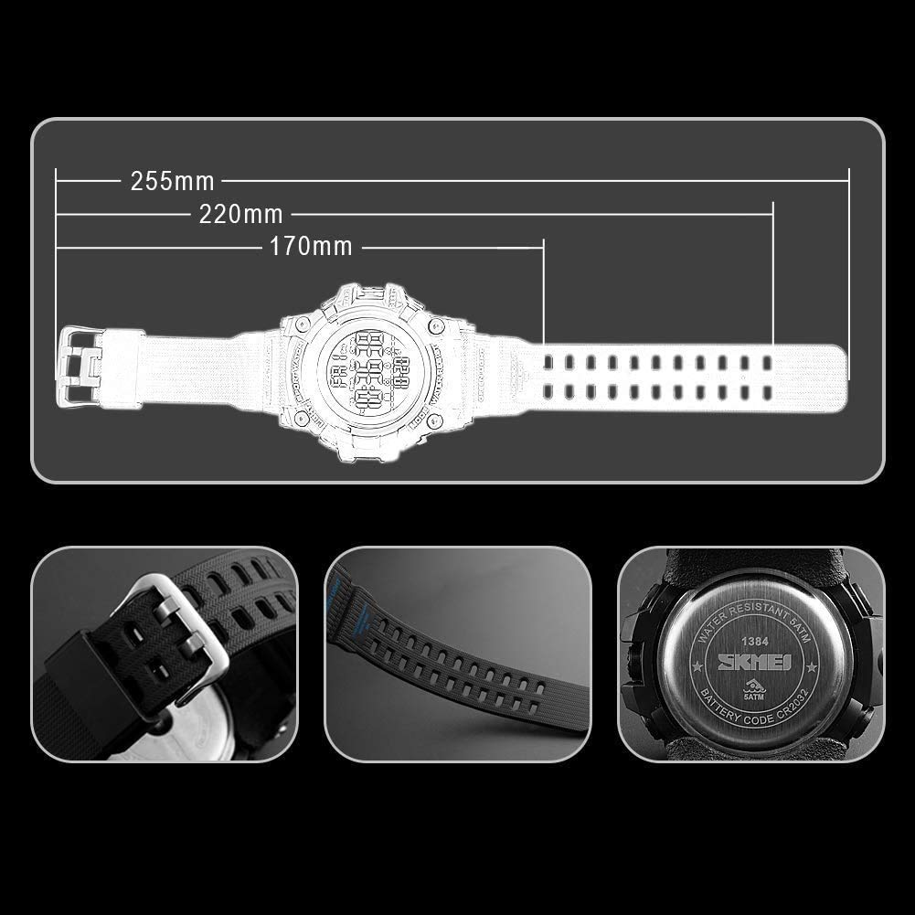 Men's Digital Watch with Big Dial & LED Backlight - Sporty Resin Strap for Outdoor Activities (Blue)