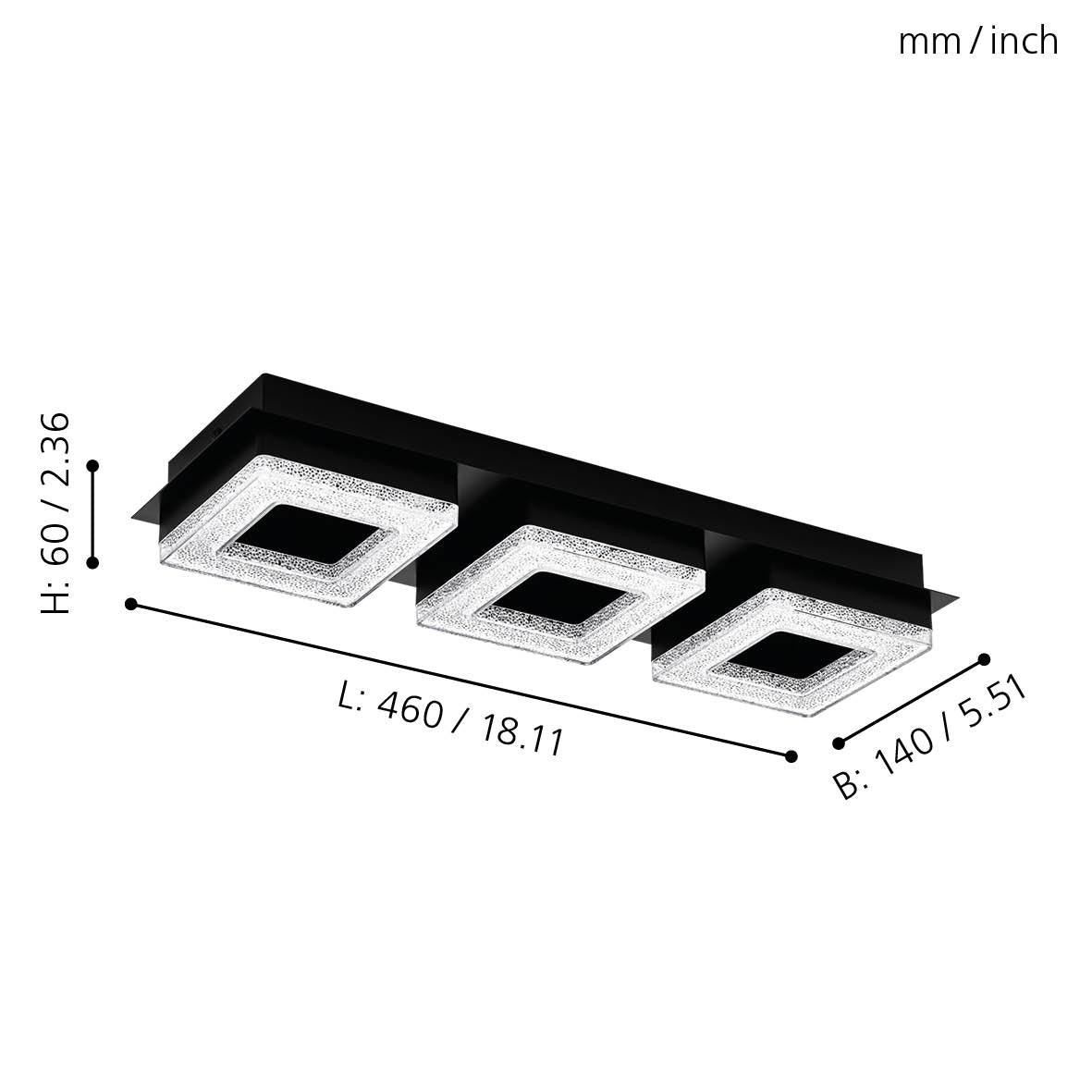 Eglo Fradelo 1 Square 3-Light Black Flush Mount Ceiling Light with Plastic Crystal Shades - Perfect for Bedroom, Hallway, and Entryway Lighting