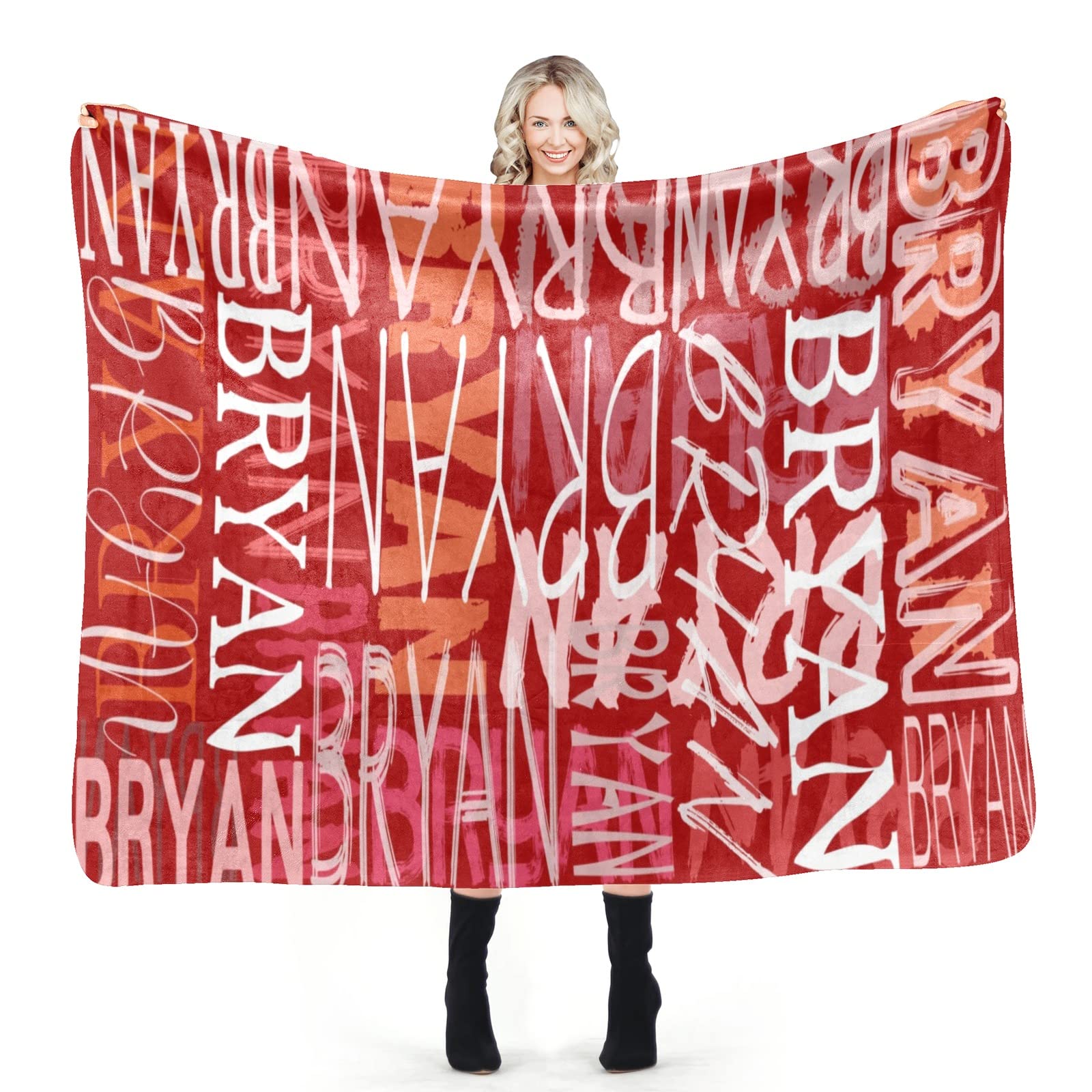 Personalized Fleece Throw Blanket with Name - Custom Blankets for Adults & Baby - Soft Red Fleece Blanket (56