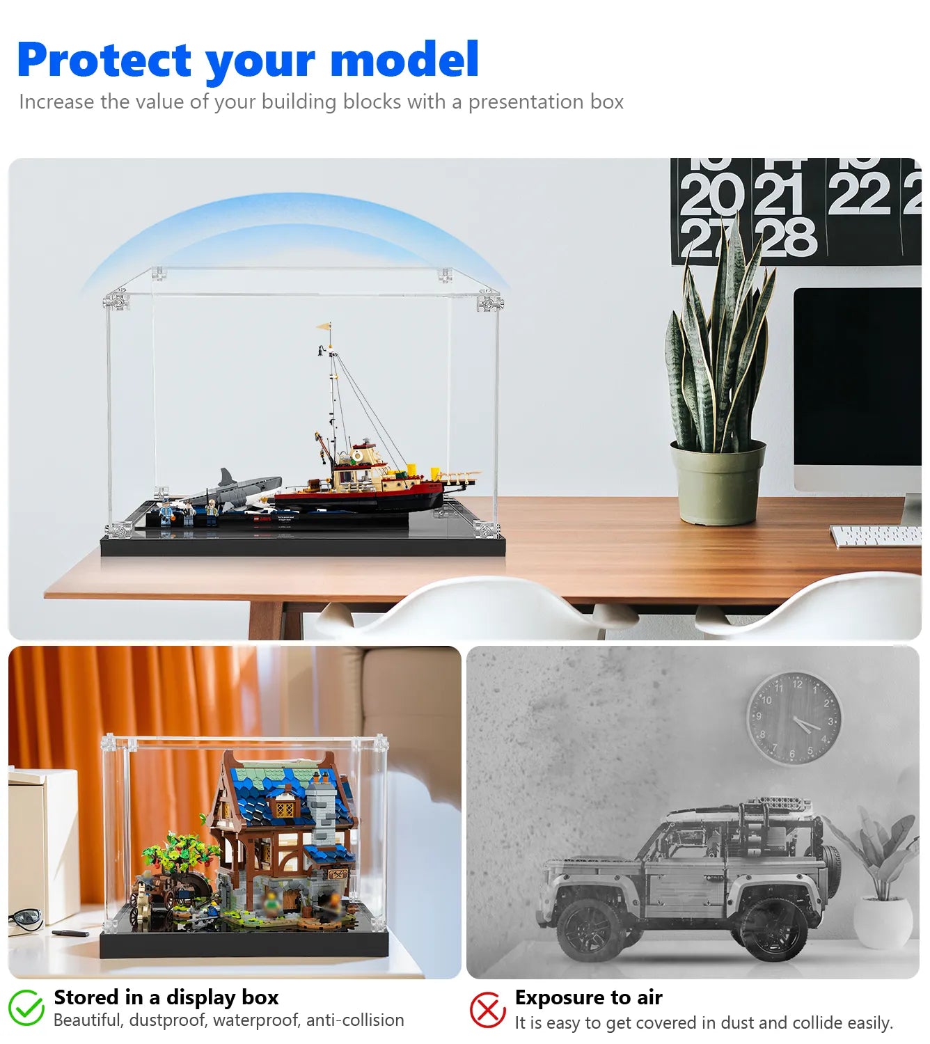 Official LEGO Ideas Jaws 21350 Display Case - Protective Showcase for Shark Attack Model - Perfect for Home Decoration & LEGO Collector's Display