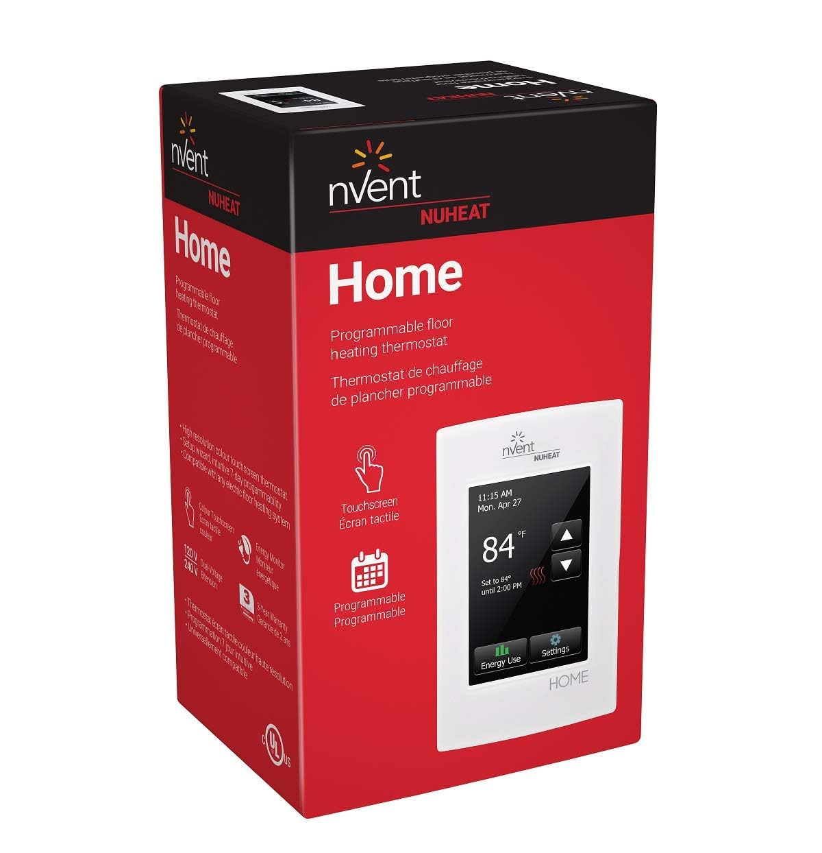 nVent Nuheat Home AC0056 Programmable Touchscreen Thermostat for Radiant Floor Heating - 120V/240V Compatible with Built-in GFCI & OJ Electronics Temperature Sensor | Perfect for Bathrooms, Kitchens & Basements