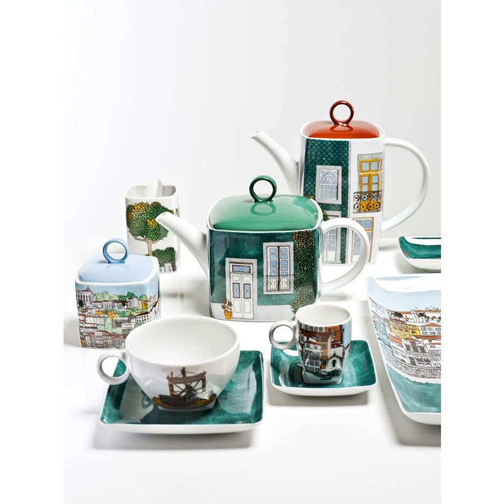 Vista Alegre Alma Do Porto Coffee Cup and Saucer Set - 4 Piece Porcelain Tea Cup Set with Gift Box - Perfect for Home, Cafe, and Gifts