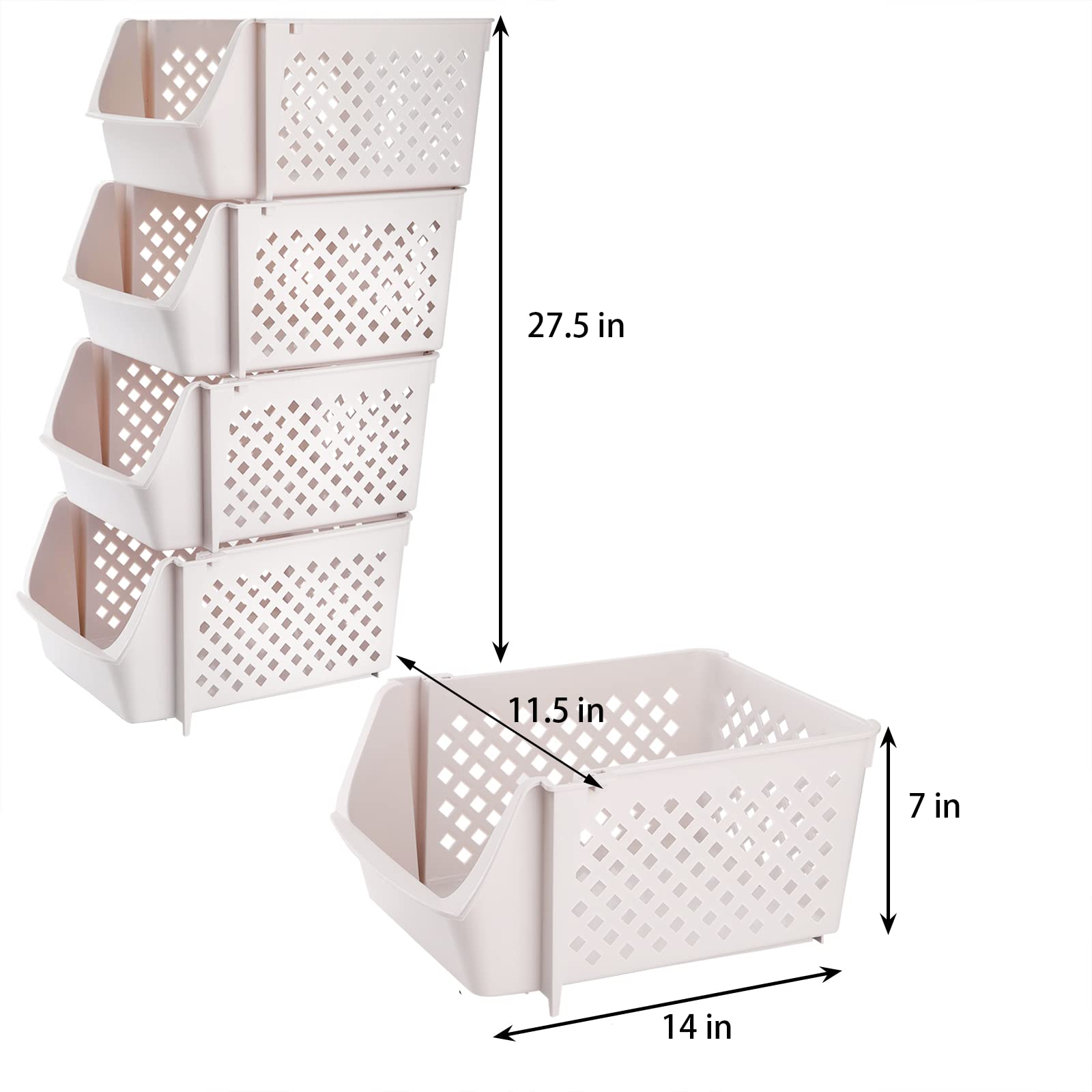 YOUEON 4-Pack Stackable Open Front Storage Bins - Plastic Organizer Containers for Food, Snacks, Toys & Toiletries - Multi-Use for Kitchen, Bathroom, Pantry Organization (Beige) | Perfect for Home, Office & Kids Room Storage Solutions