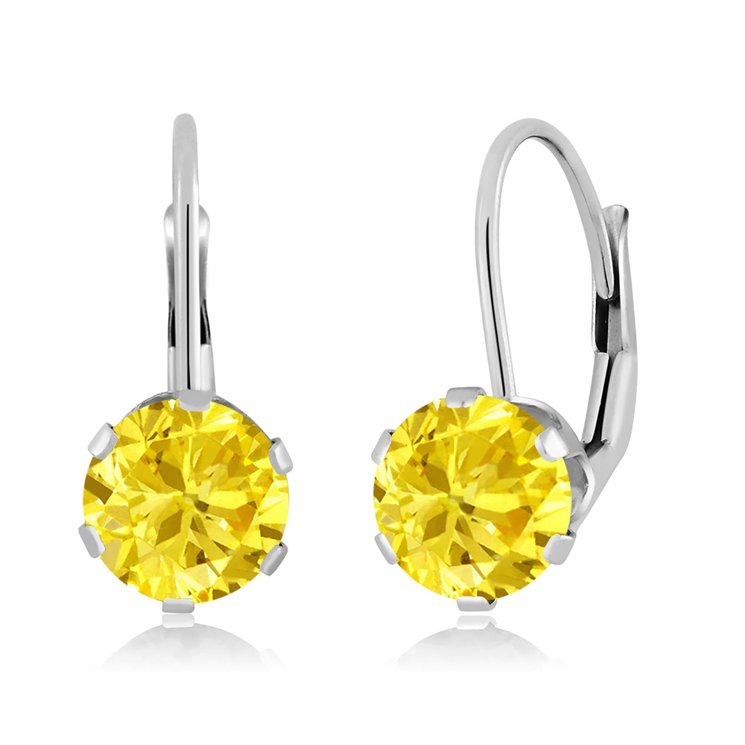 14K White Gold 6MM Round Birthstone Leverback Dangle Earrings for Women | Gemstone Jewelry Gift for Mom, Wife, Girlfriend | Perfect for Birthday, Anniversary, Valentine's Day & Special Occasions