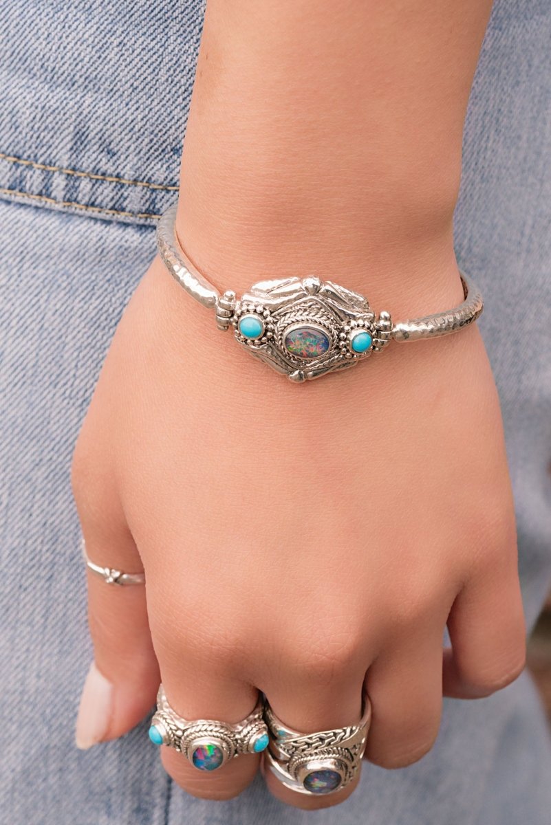 Steadfast Spirit Bracelet II™ - Genuine Australian Opal & Sleeping Beauty Turquoise Handmade Jewelry for Women - Perfect for Spiritual Healing, Meditation & Boho Fashion