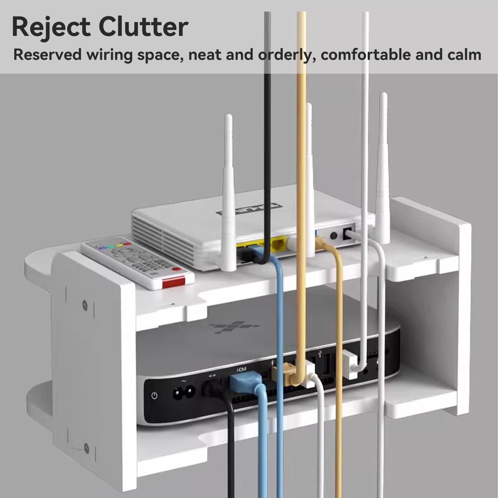 WiFi Router Stand - Small Wall Mount Shelf for WiFi Router, Remote Control & Projector - Compact Storage Solution for Bedroom & Living Room - Perfect for Organizing Home Office & Entertainment Setup