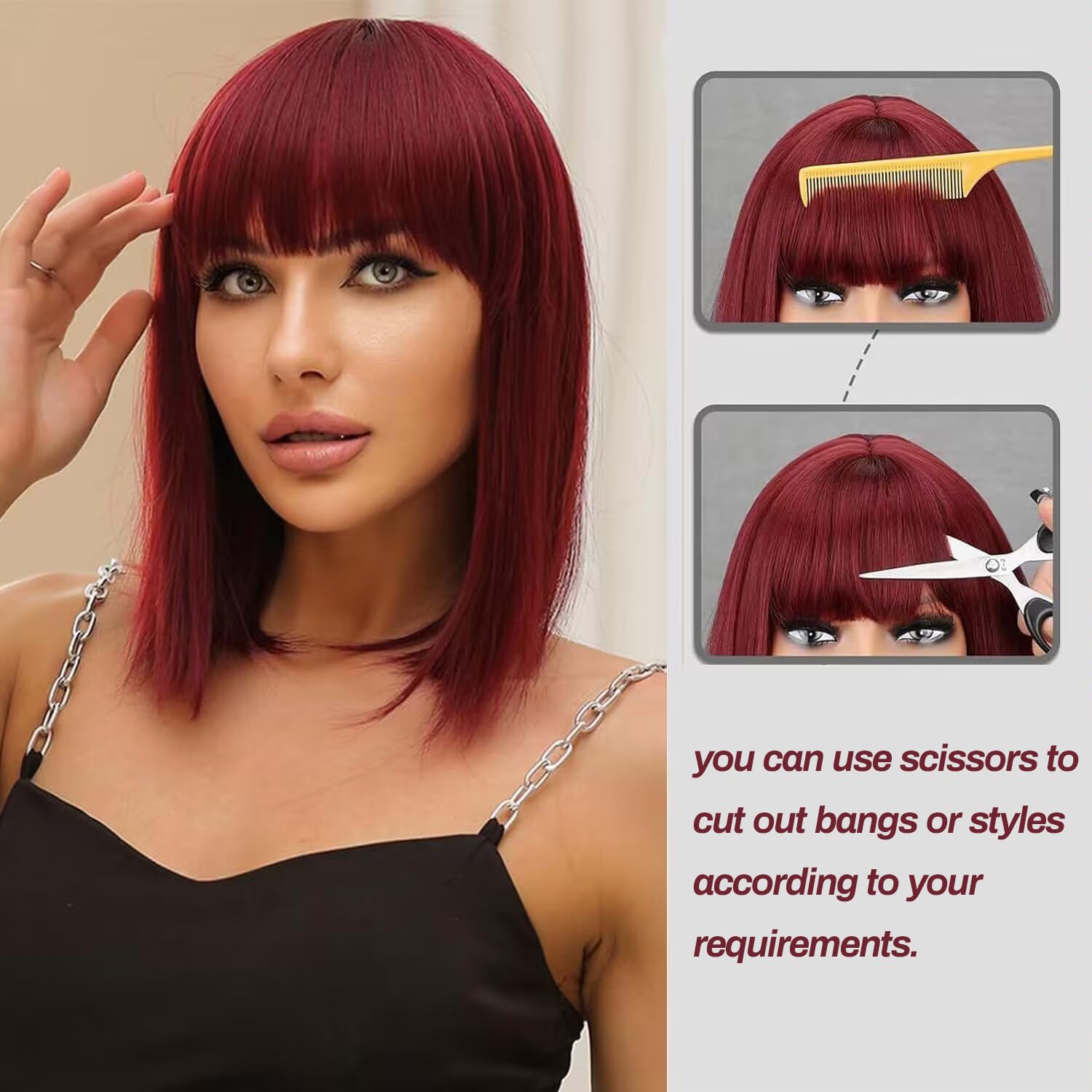 Straight Bob Wig with Bangs 100% Human Hair for Women - Natural Look & Comfortable Wear for Daily Use, Parties & Cosplay