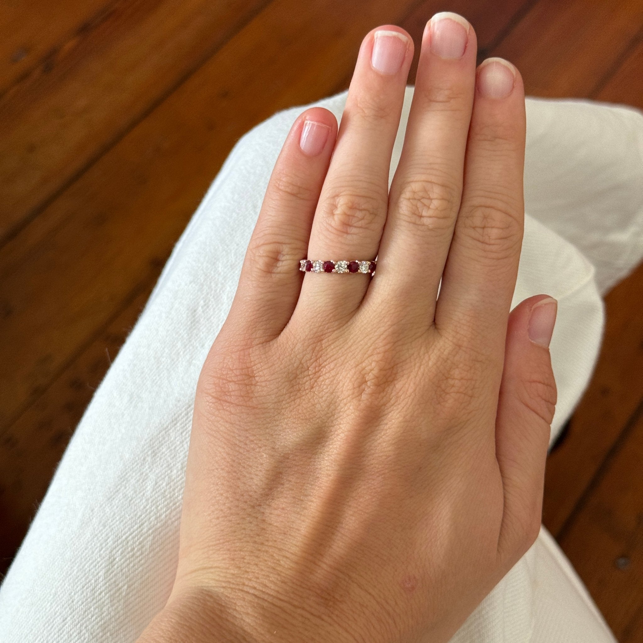 14K Rose Gold Ruby & Diamond Eternity Wedding Band - U Prong Setting for Engagement, Anniversary & Special Occasions
