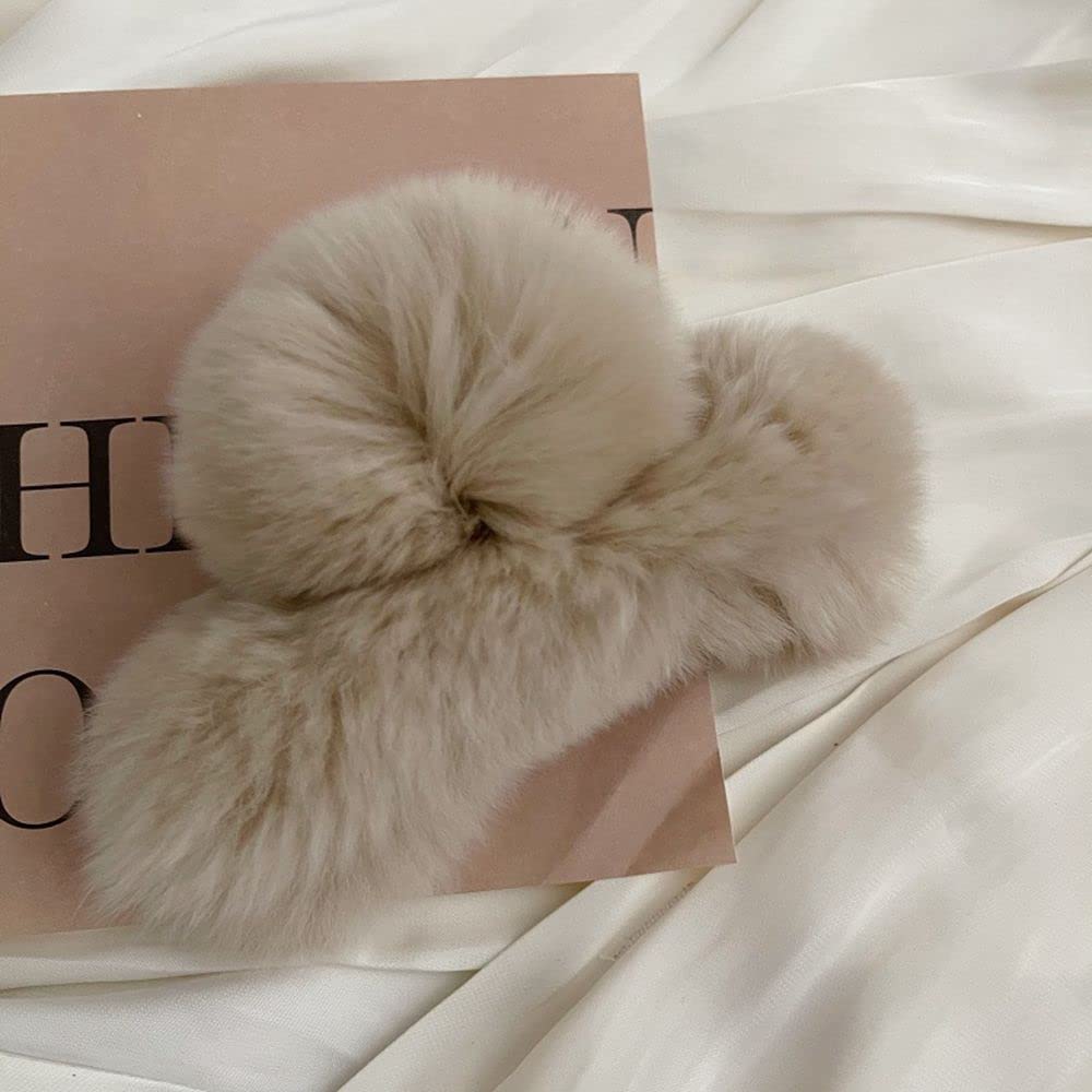 Korean Style Rabbit Fur Hair Clip - Plush Leopard Hair Claw for Women | Autumn Winter Headwear Accessory