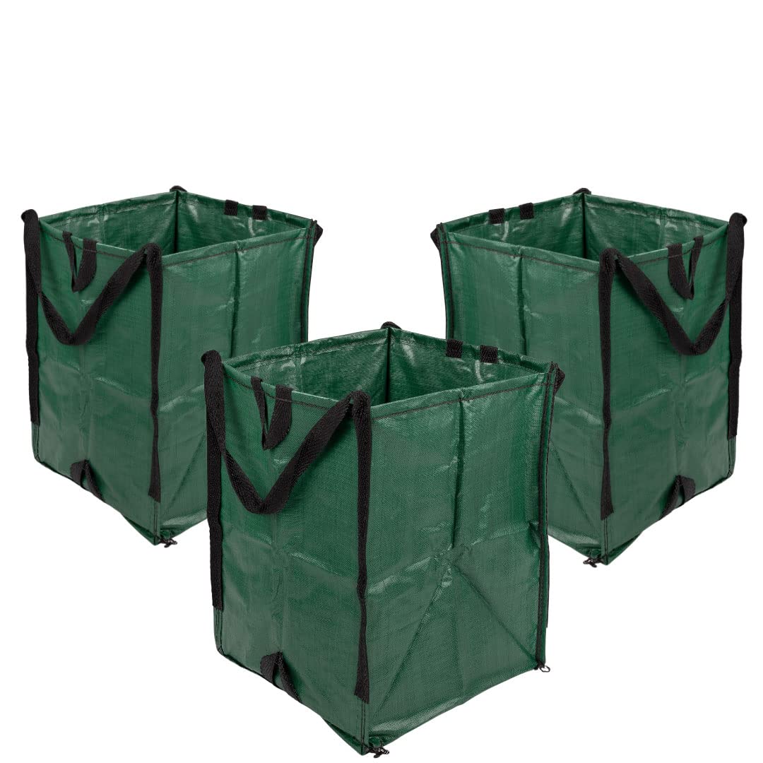 DURASACK Heavy Duty 48-Gallon Reusable Lawn & Leaf Bags - Self-Standing Yard Waste Bags with Reinforced Handles, Green (3-Pack) for Home, Garden & Outdoor Cleanup