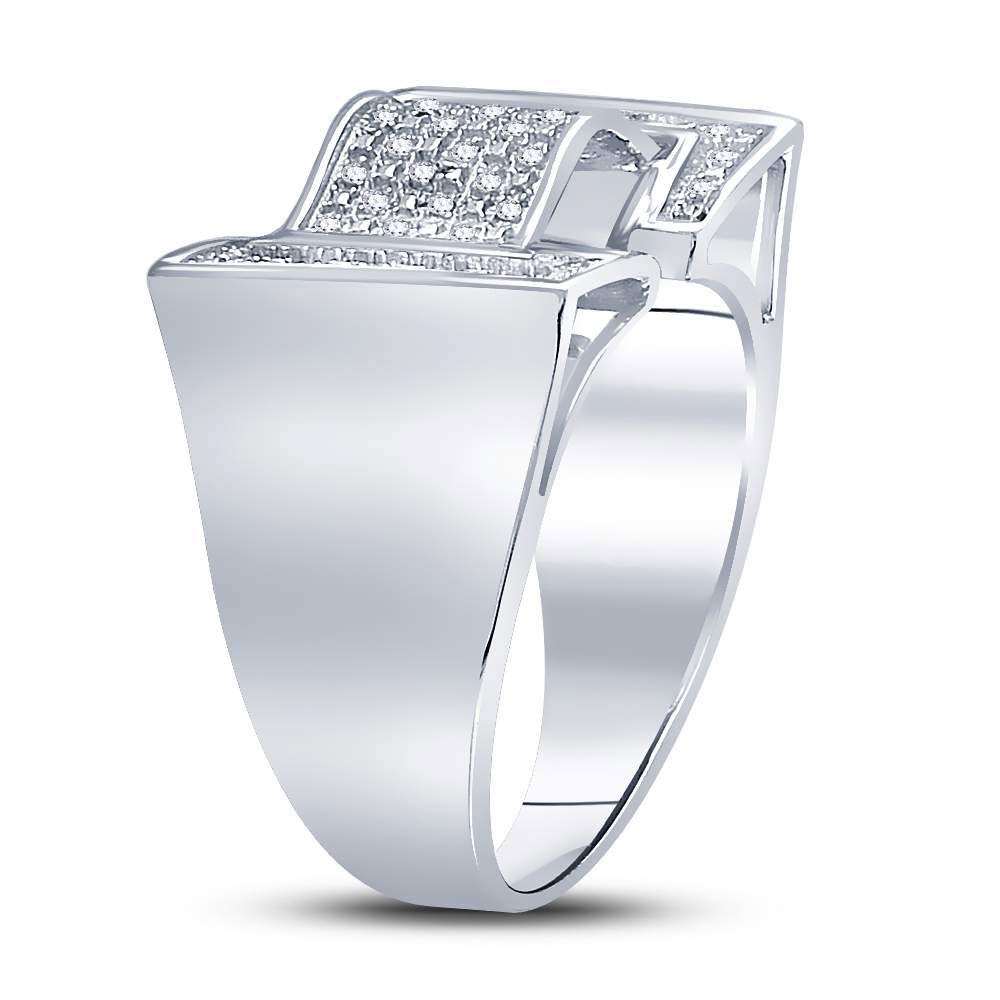 Sterling Silver Men's Round Diamond Domed Rectangle Cluster Ring - 1/8 CTTW - Elegant Wedding Band, Anniversary Gift & Everyday Jewelry for Men